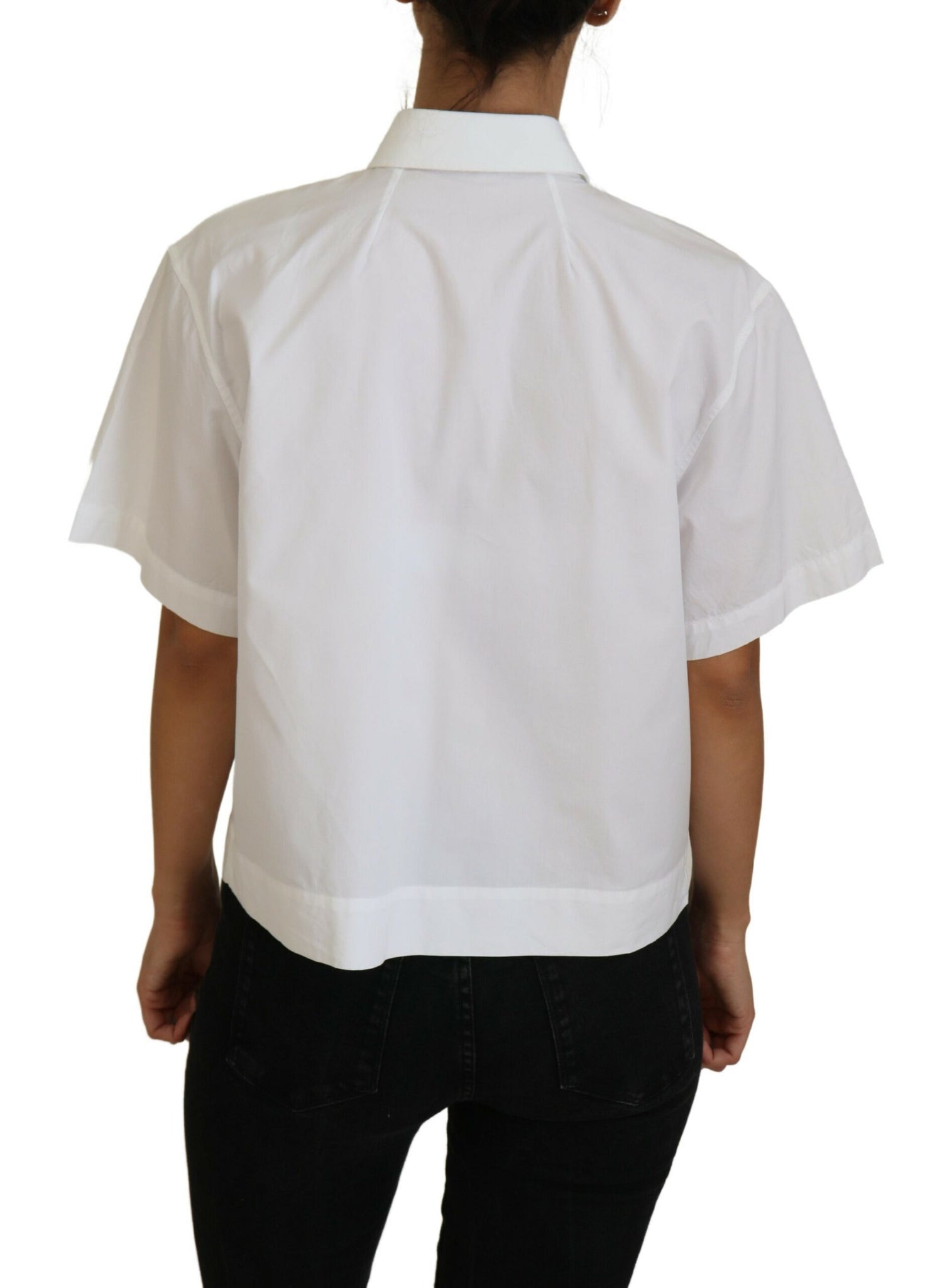 Dolce & Gabbana White Cotton Button Front Short Sleeve Top