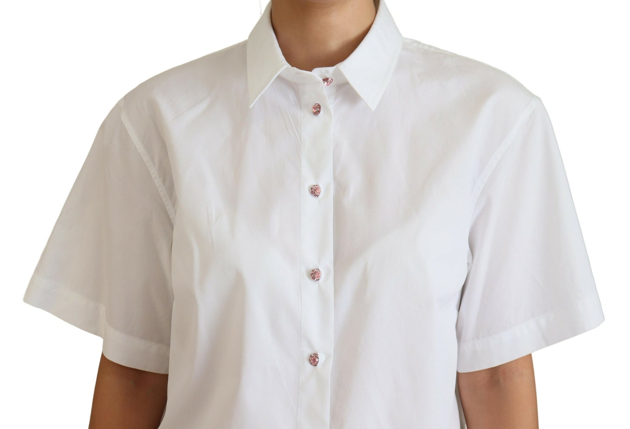 Dolce & Gabbana White Cotton Button Front Short Sleeve Top