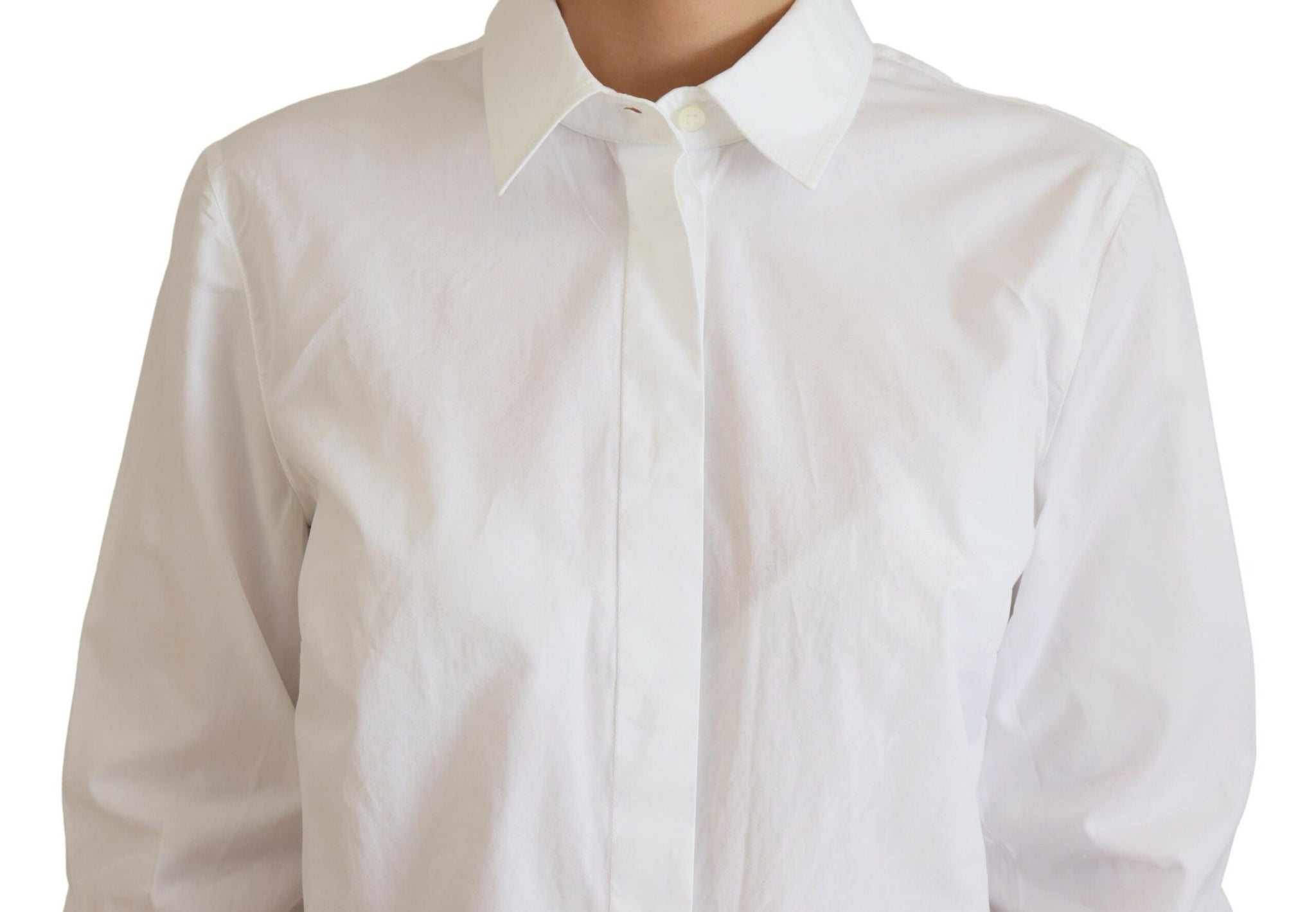 Dolce & Gabbana White Cotton Collared Long Sleeves Formal Top