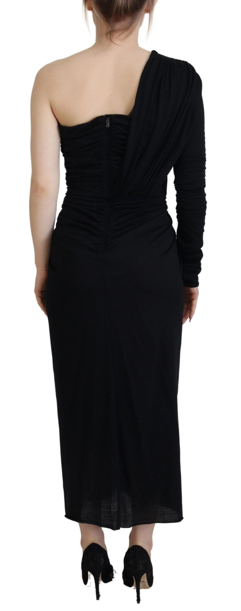 Black Wrap Sheath Long Gown Wool Dress