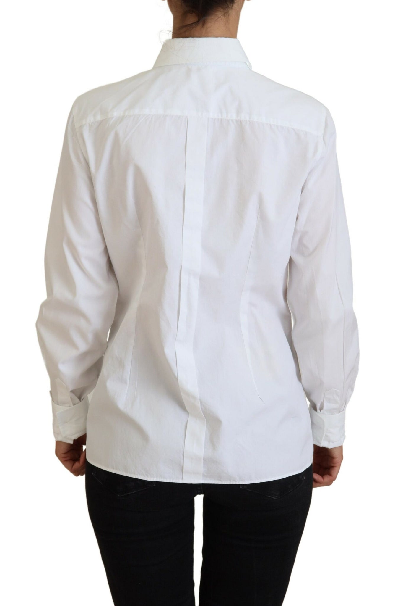 Dolce & Gabbana White Cotton Collared Long Sleeves Formal Top