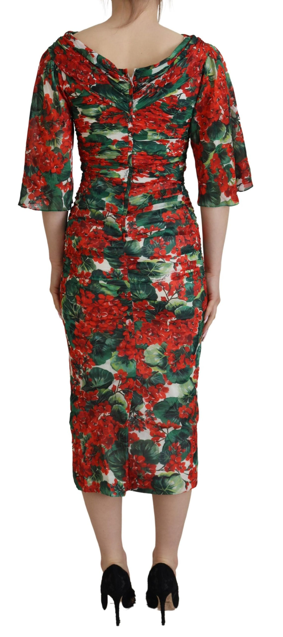 Multicolor Geranium Silk Sheath Midi Dress