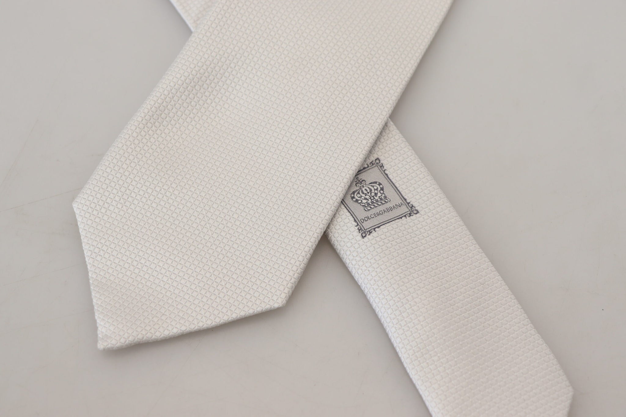 Dolce & Gabbana Off White Silk Patterned Narrow Mens Necktie Tie