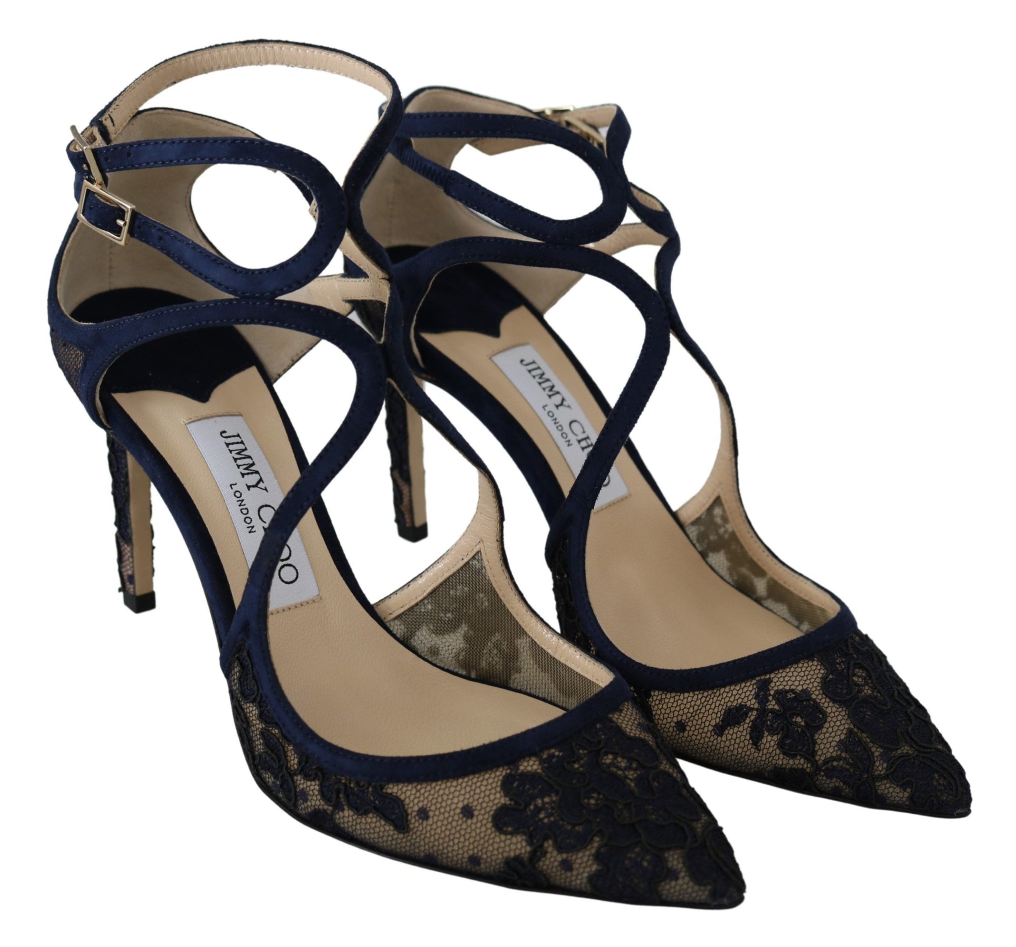 Jimmy Choo Navy Blue Lancer 85 Sandals Pumps