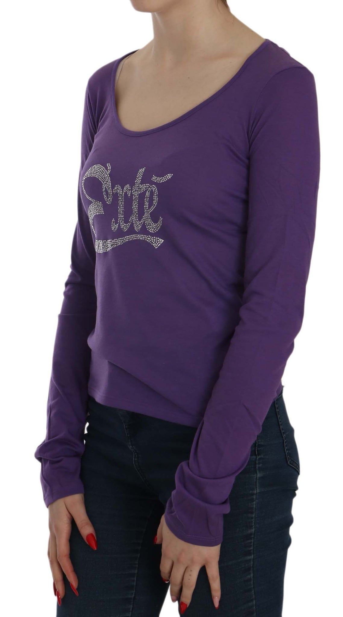 Purple Crystal Embellished Long Sleeve Casual Top