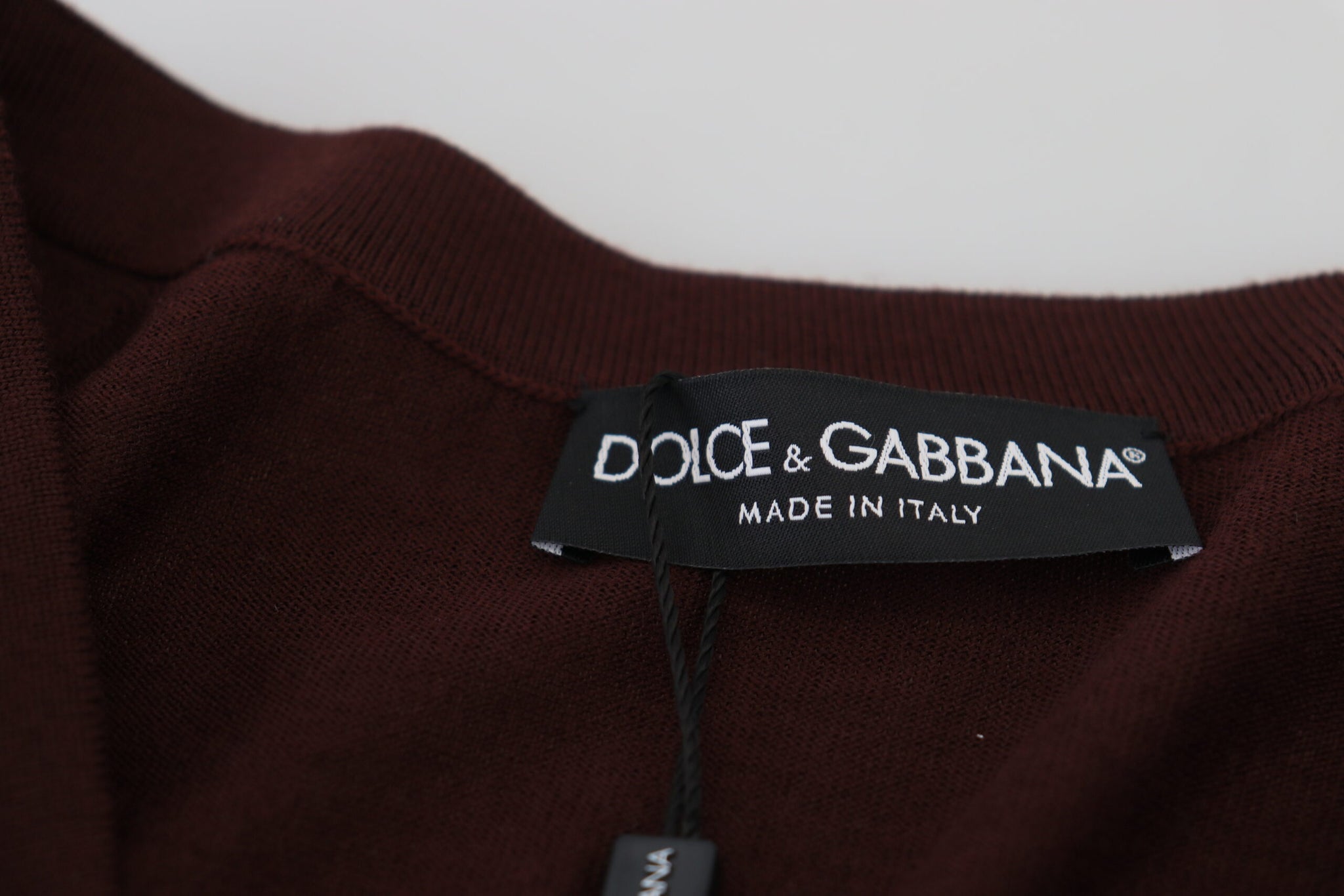 Dolce & Gabbana Maroon Wool Knit Deep V-neck Cardigan Sweater