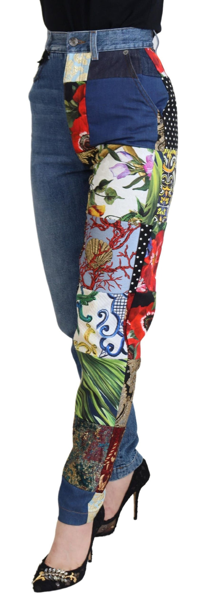 Blue Jacquard Majolica High Waist Jeans