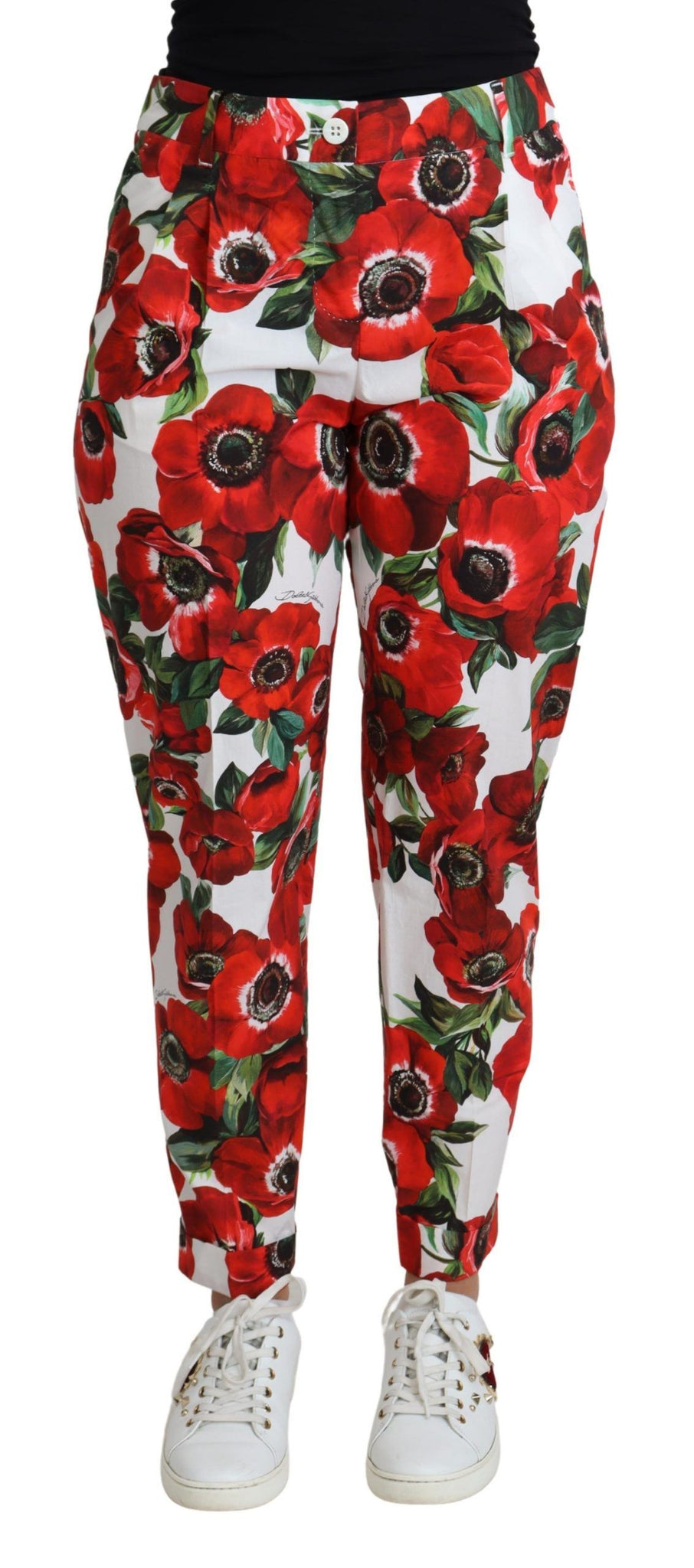 White Anemone Print Tapered Cotton Trouser Pant