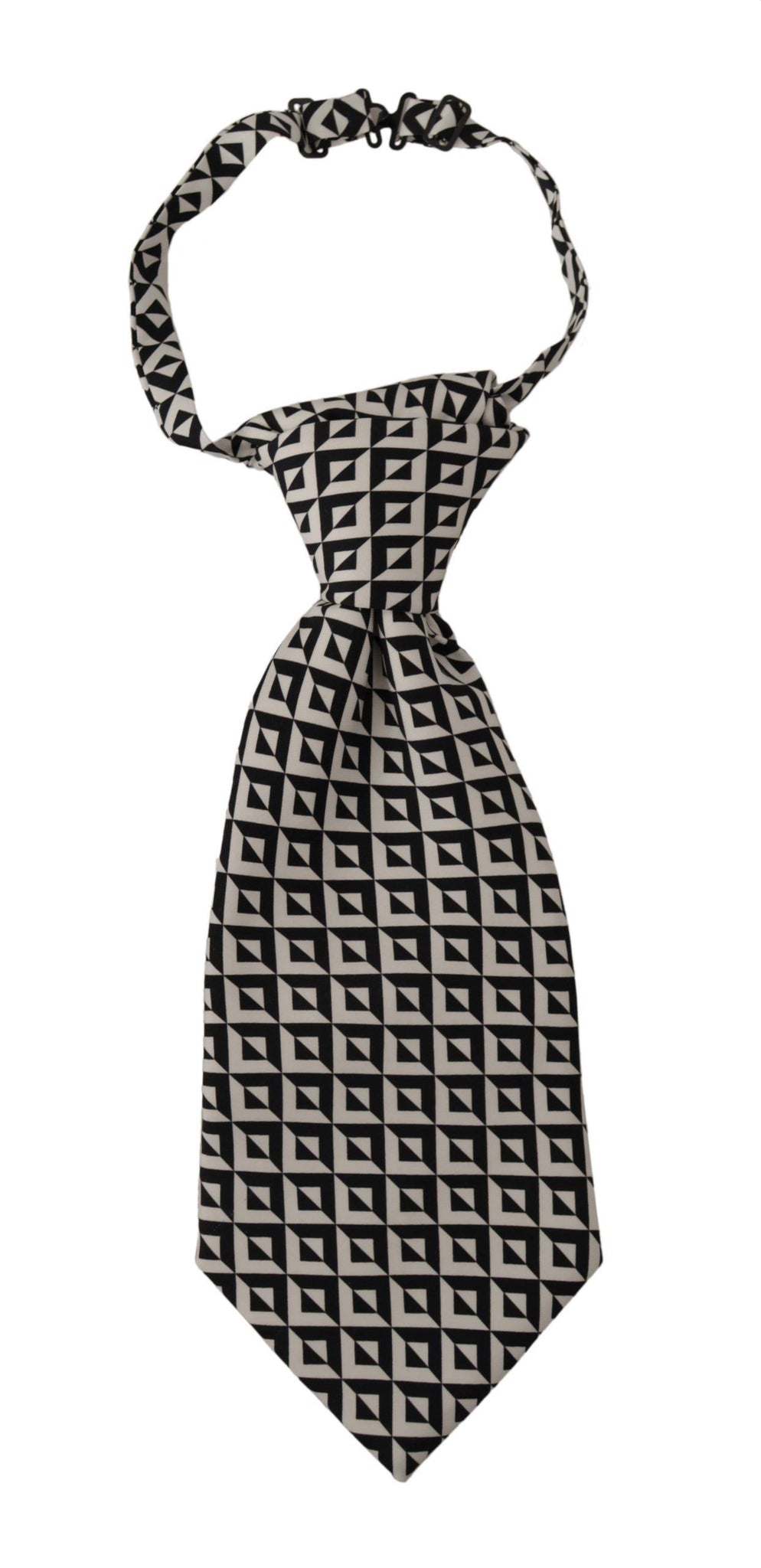 Black White Geometric 100% Silk Adjustable Accessory Tie