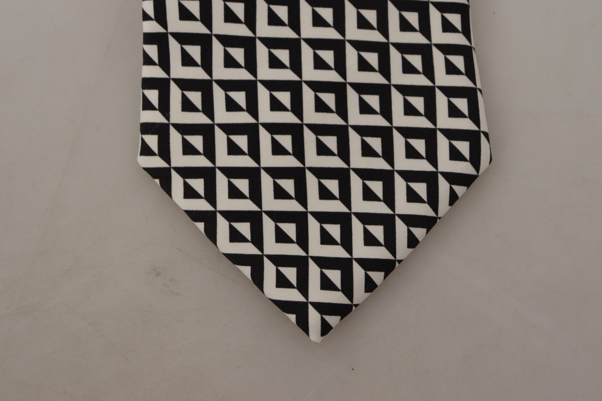 Black White Geometric 100% Silk Adjustable Accessory Tie