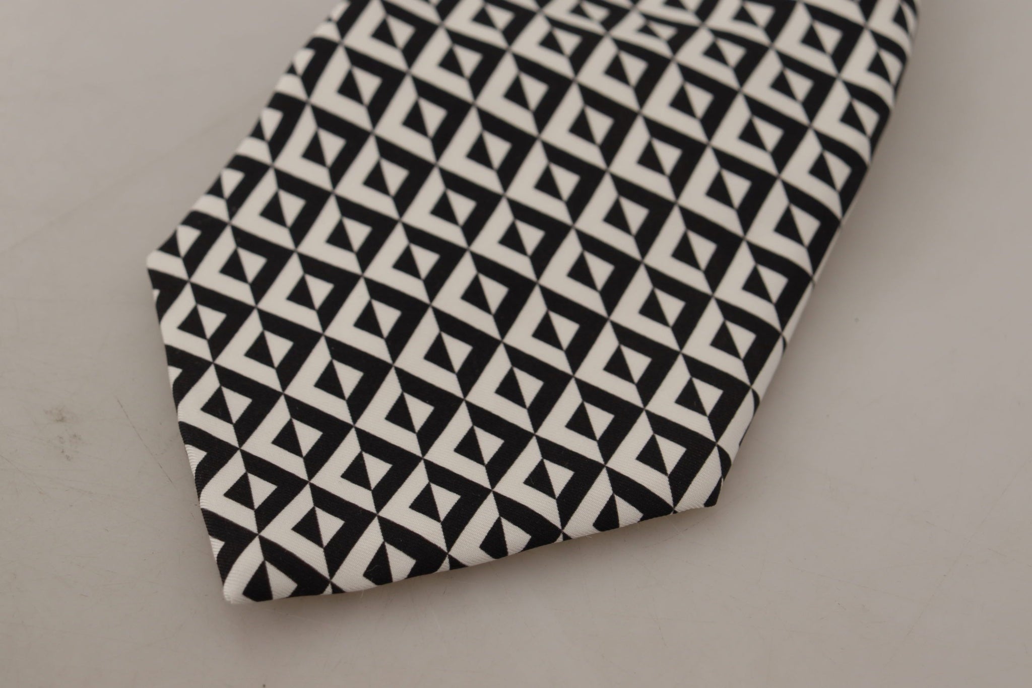 Black White Geometric 100% Silk Adjustable Accessory Tie