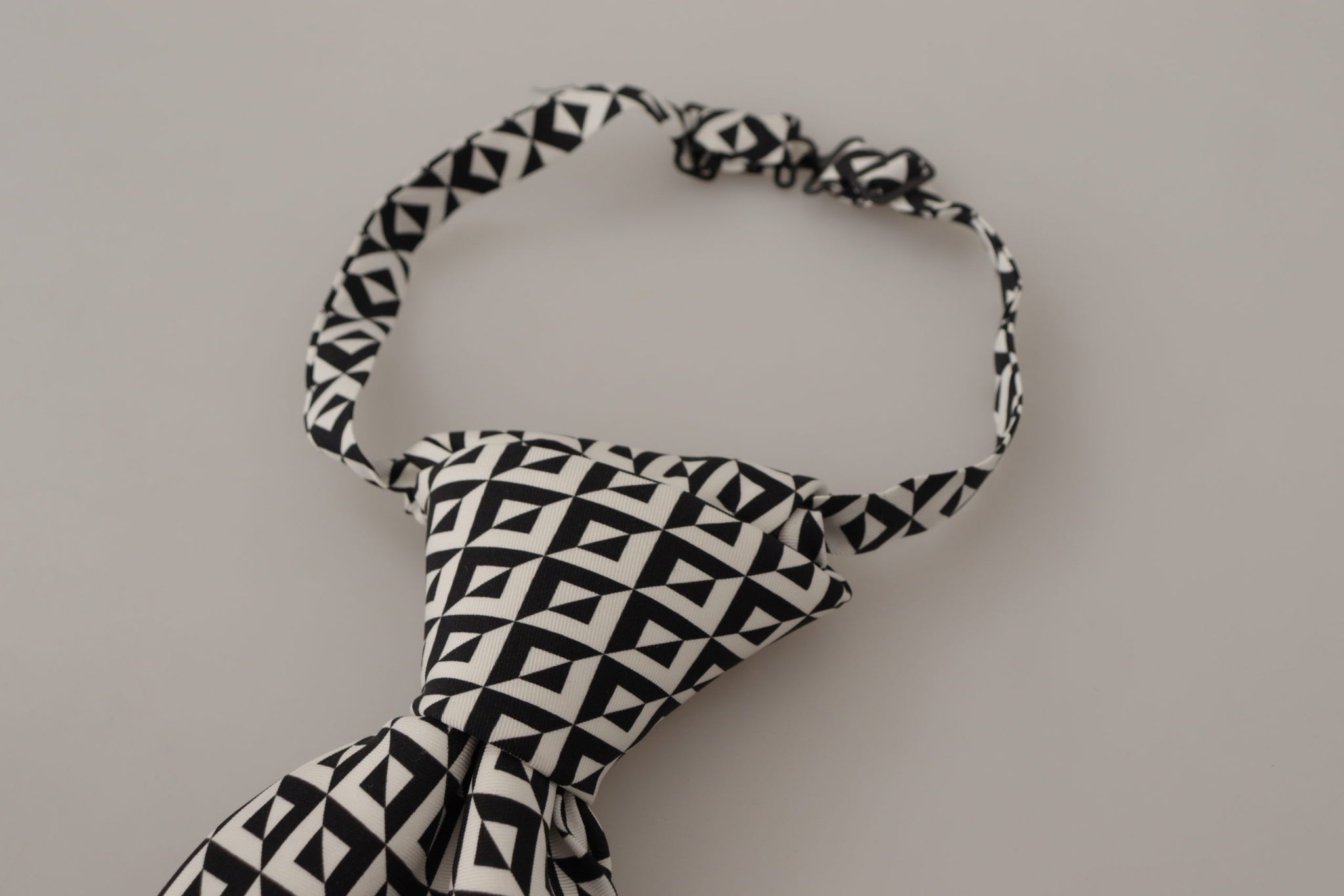 Black White Geometric 100% Silk Adjustable Accessory Tie