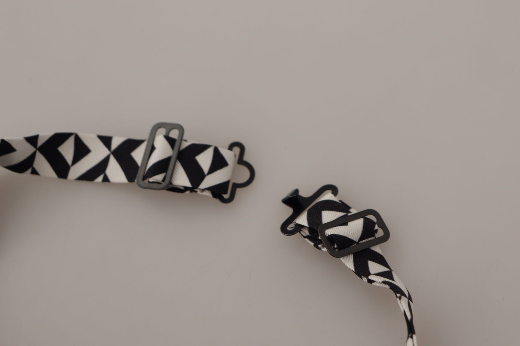 Black White Geometric 100% Silk Adjustable Accessory Tie