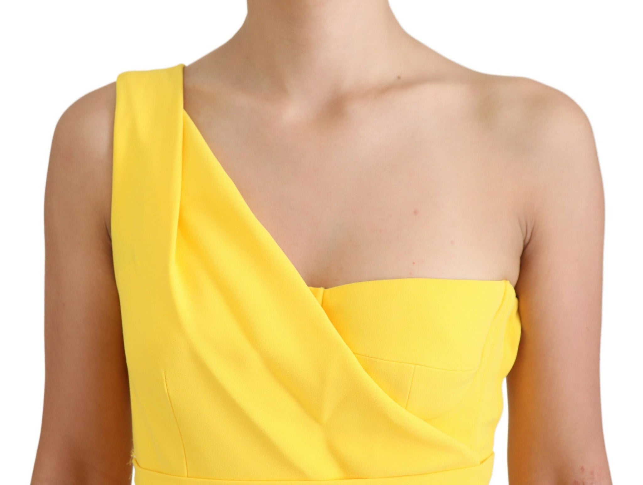 Dolce & Gabbana Yellow One Shoulder Side Slit Midi Dress