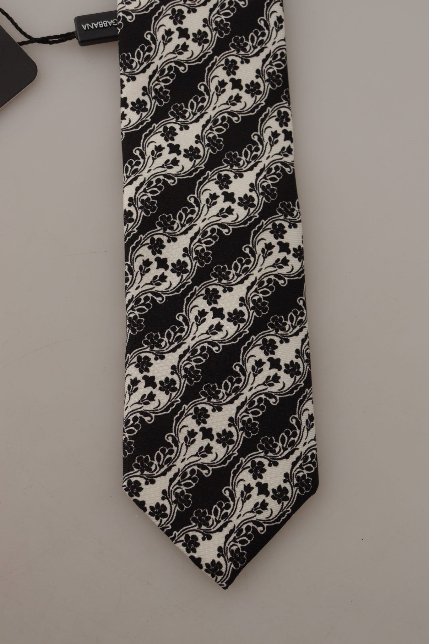 Black White Flower 100% Silk Print Adjustable Accessory Tie