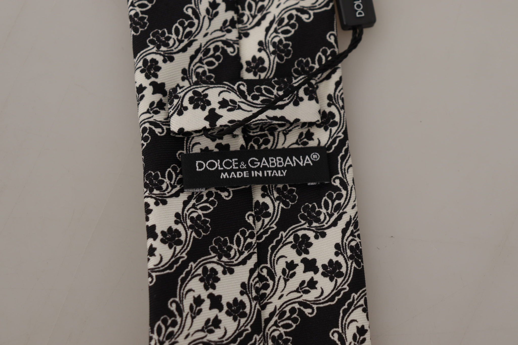 Black White Flower 100% Silk Print Adjustable Accessory Tie