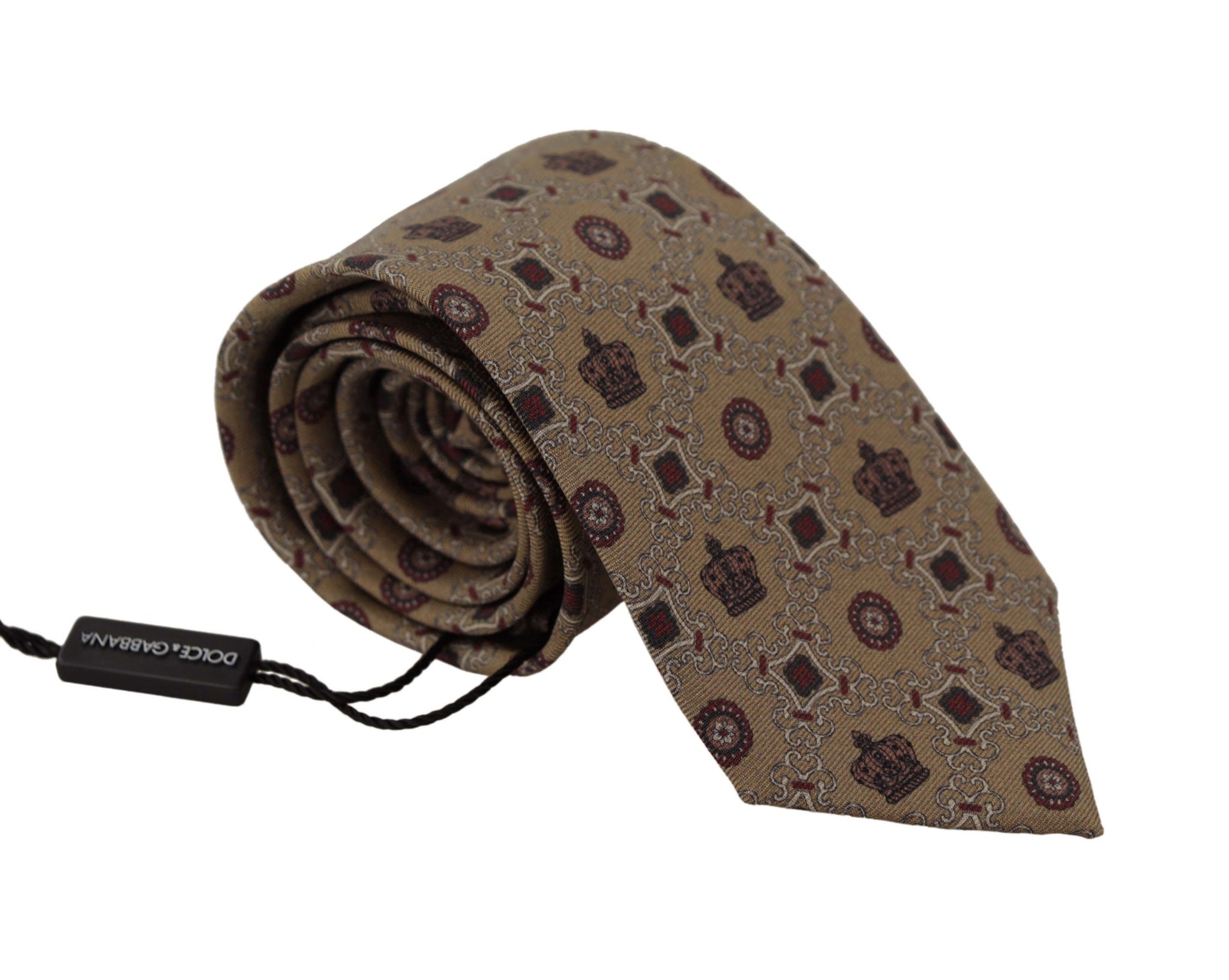 Beige Fantasy Print Silk Adjustable Necktie Accessory Tie