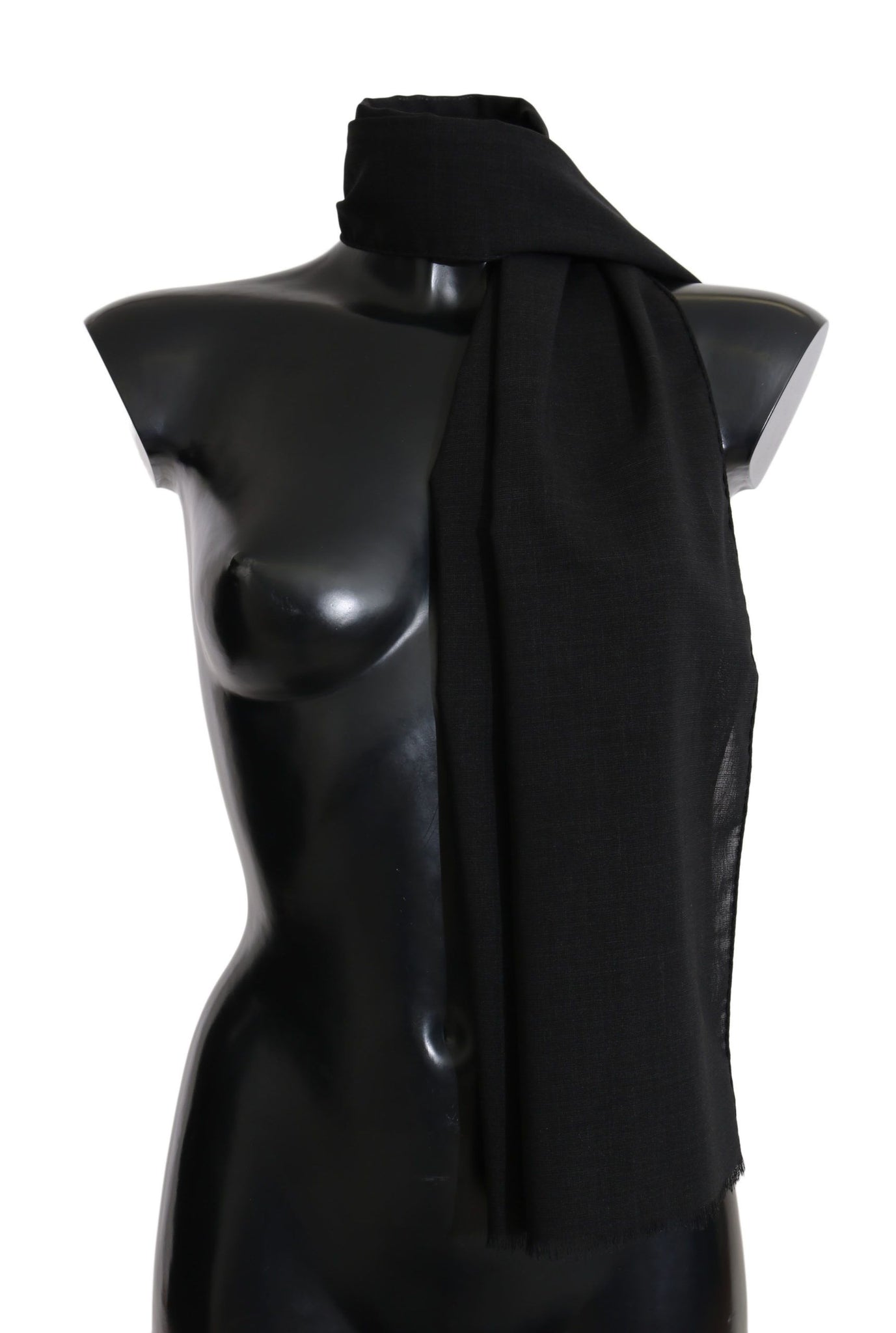 Solid Black Wool Blend Shawl Wrap 70cm X 200cm Scarf