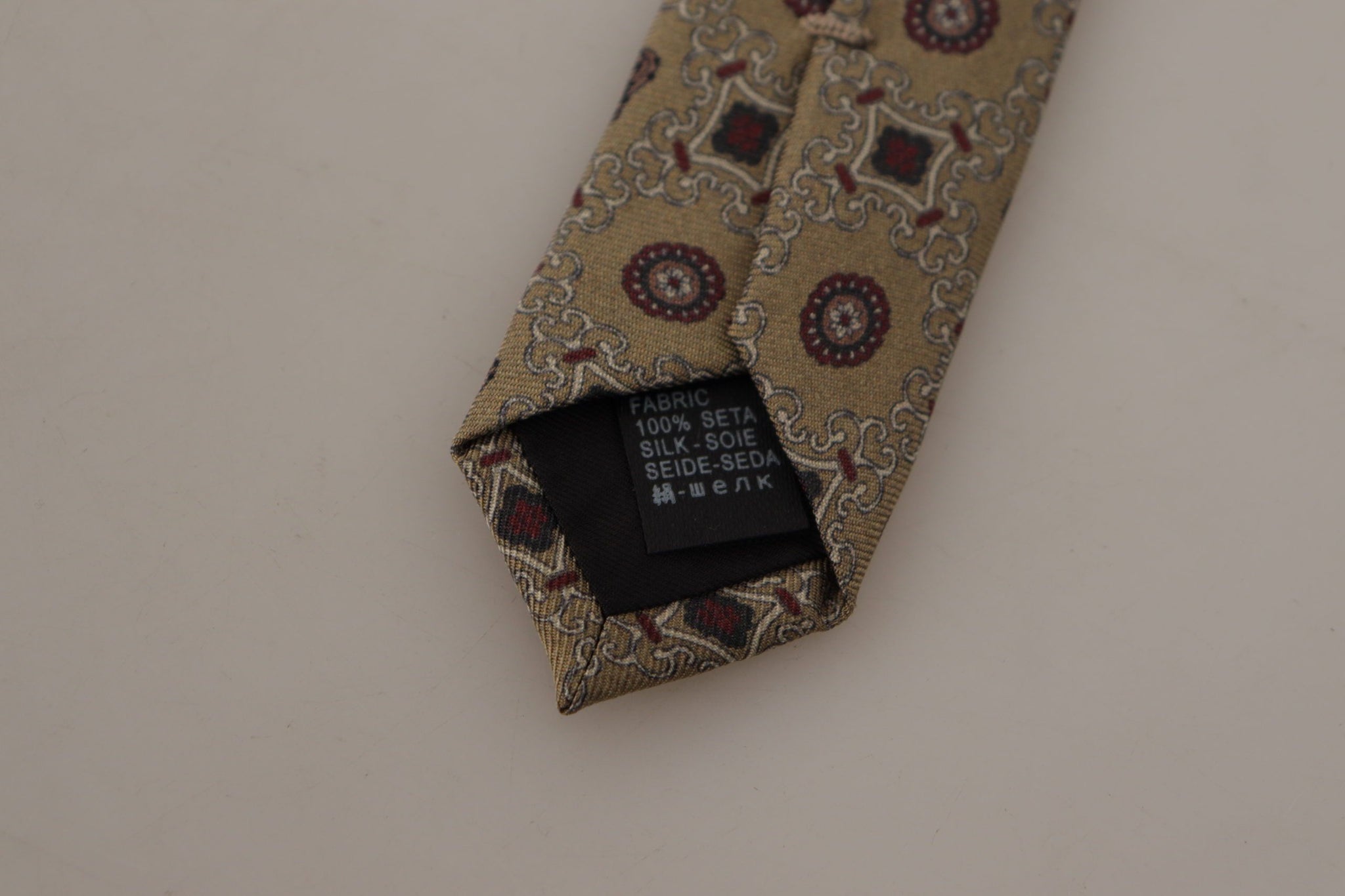 Beige Fantasy Print Silk Adjustable Necktie Accessory Tie