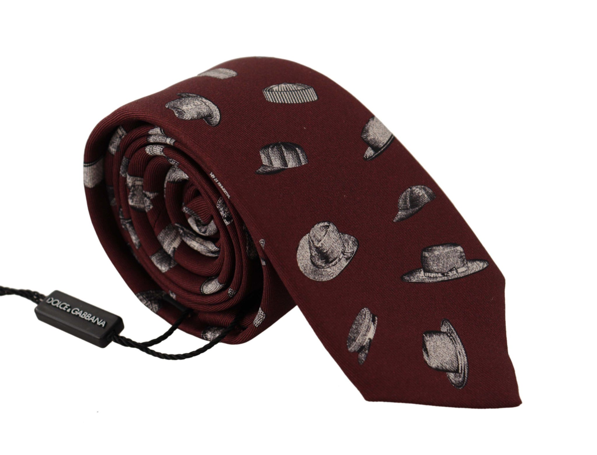 Maroon Hat Pattern 100% Silk Adjustable Accessory Tie