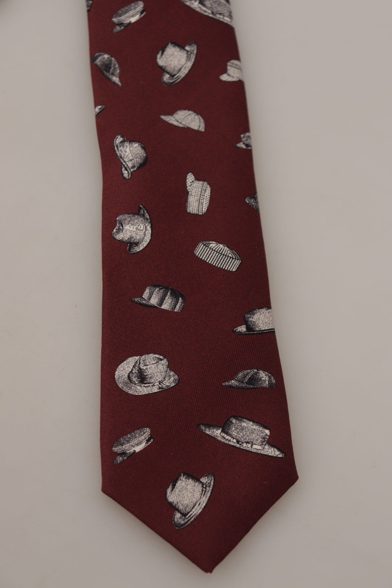 Maroon Hat Pattern 100% Silk Adjustable Accessory Tie