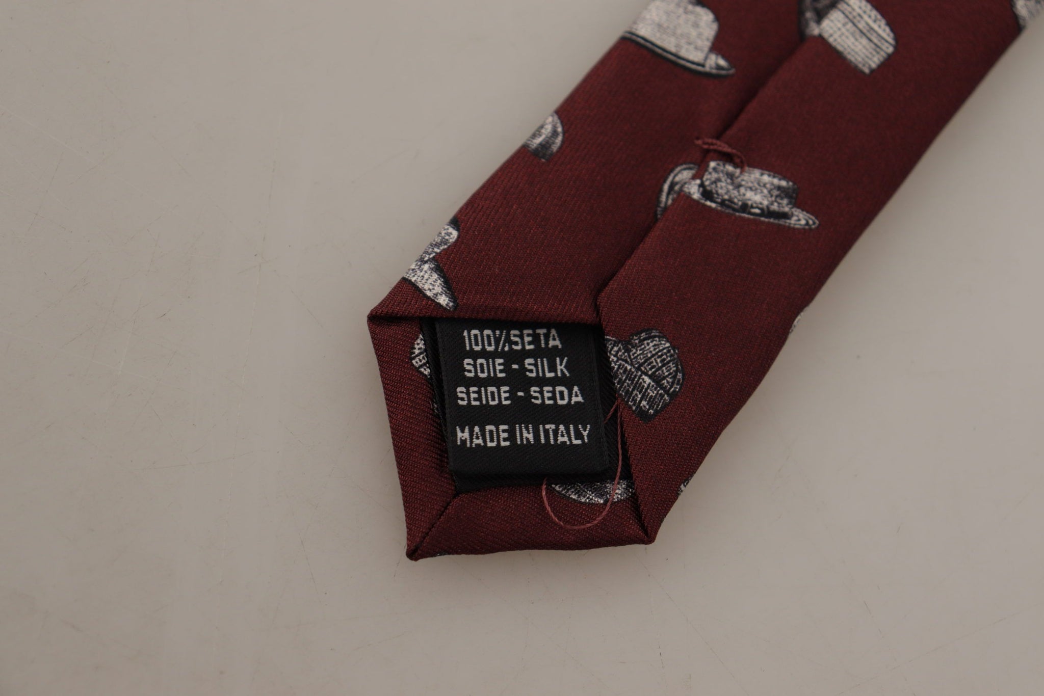 Maroon Hat Pattern 100% Silk Adjustable Accessory Tie