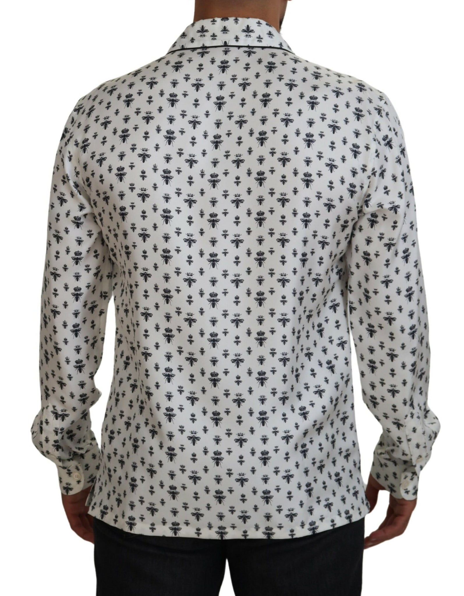 Dolce & Gabbana White Crown Bee Print Long Sleeve Pajama Top