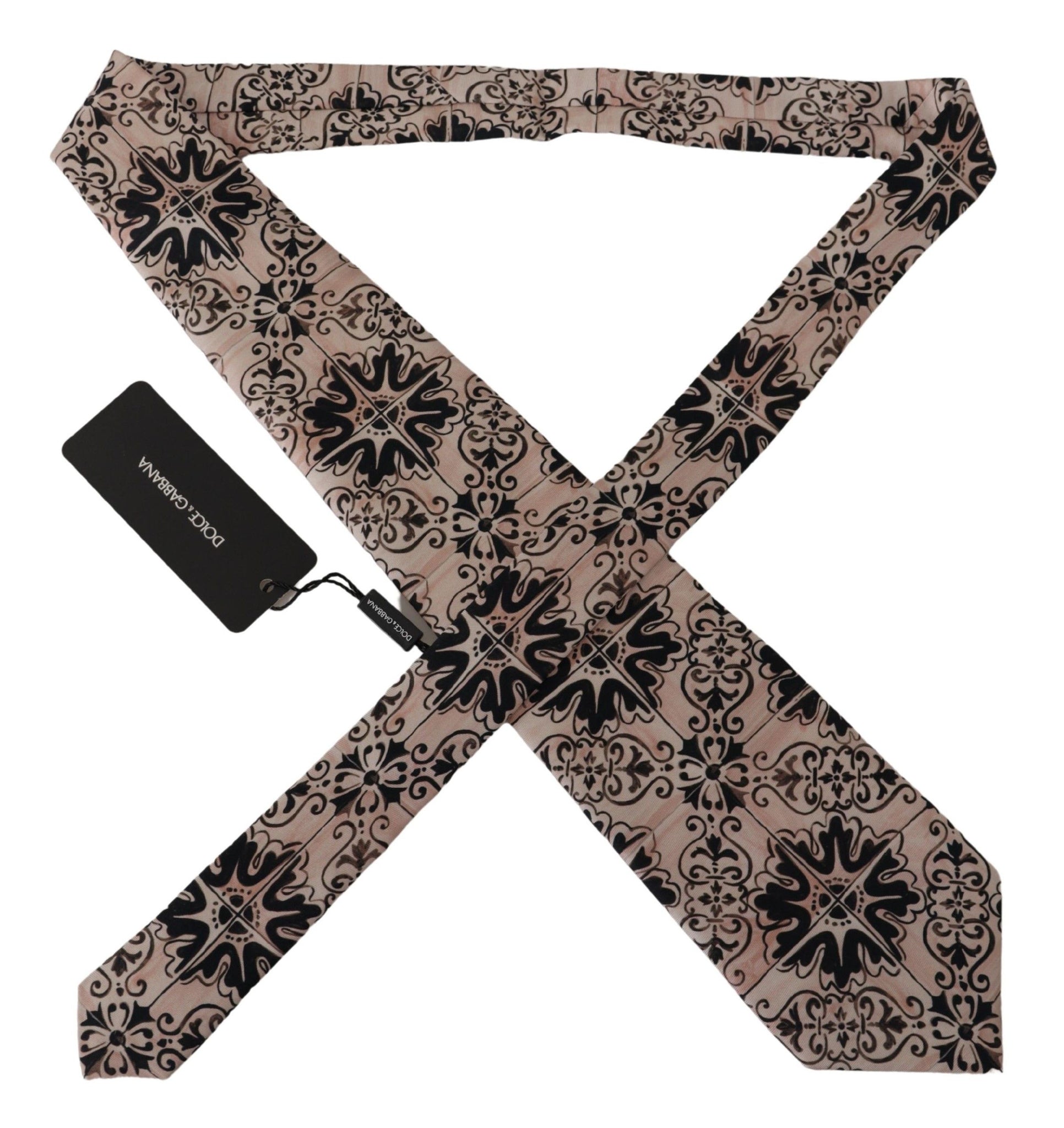 Beige Fantasy Pattern Necktie Accessory Black