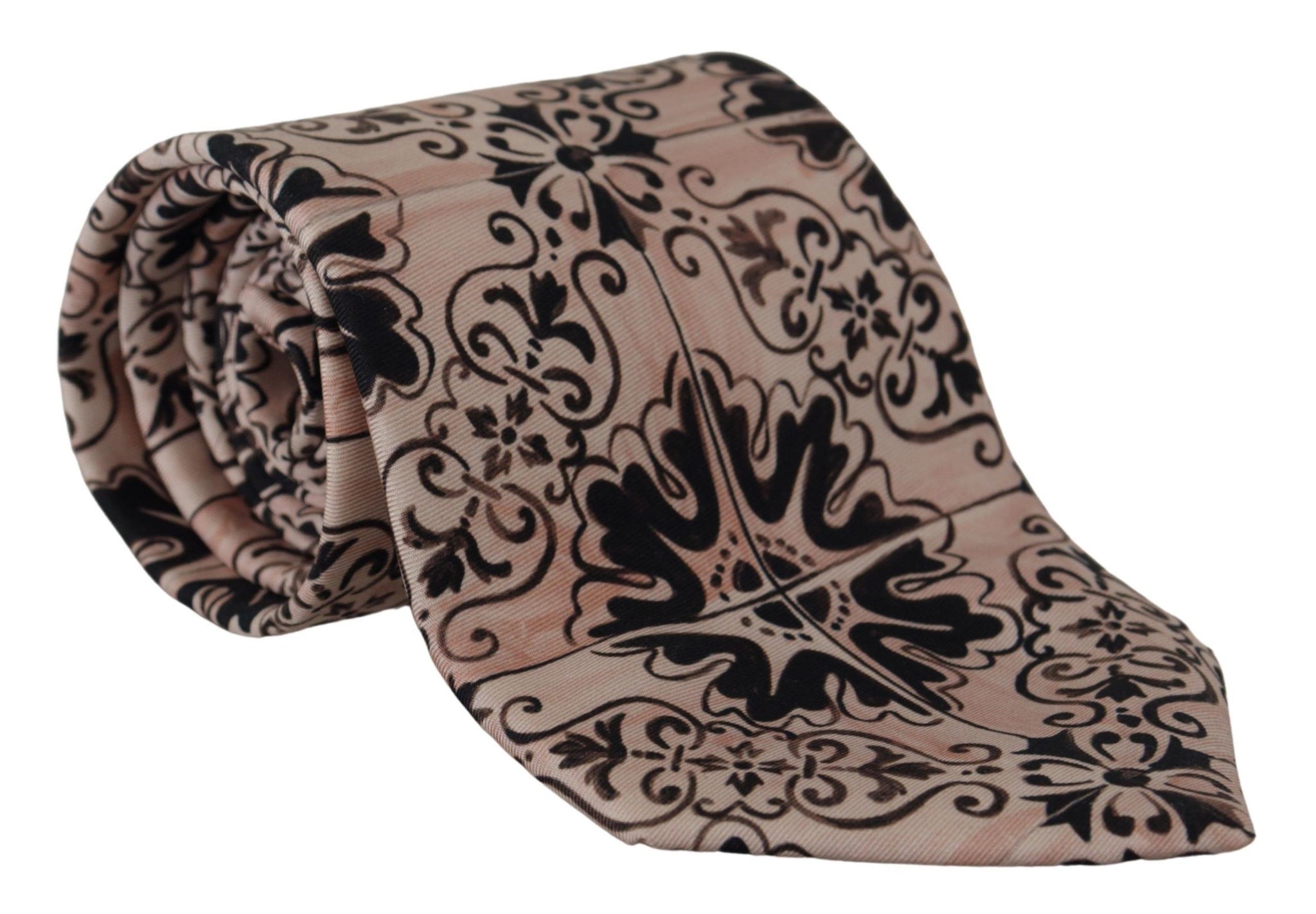 Beige Fantasy Pattern Necktie Accessory Black