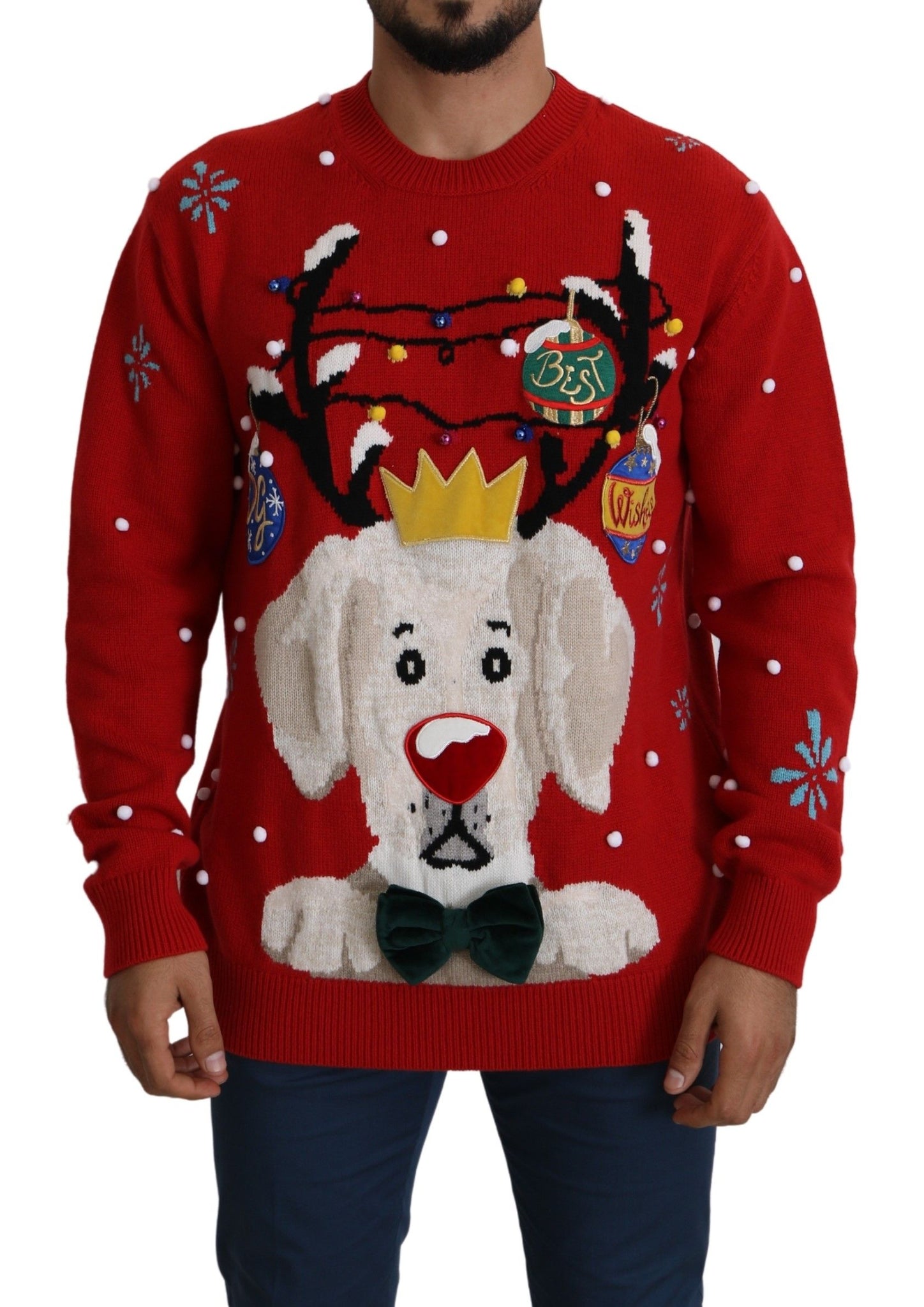 Red Christmas Dog Pullover Cashmere Sweater