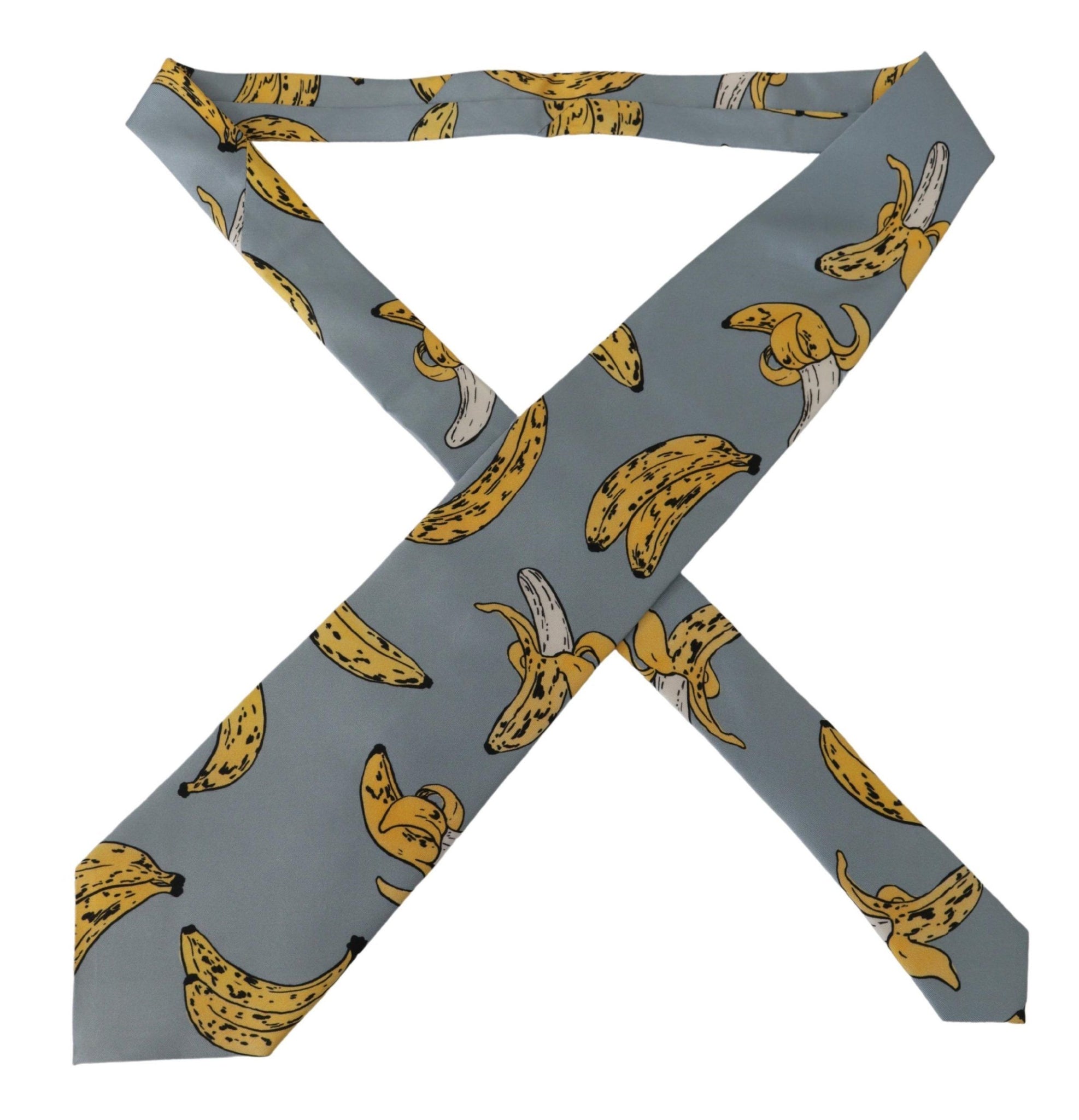 Blue Yellow Banana Print Necktie Accessory 100%Silk  Tie