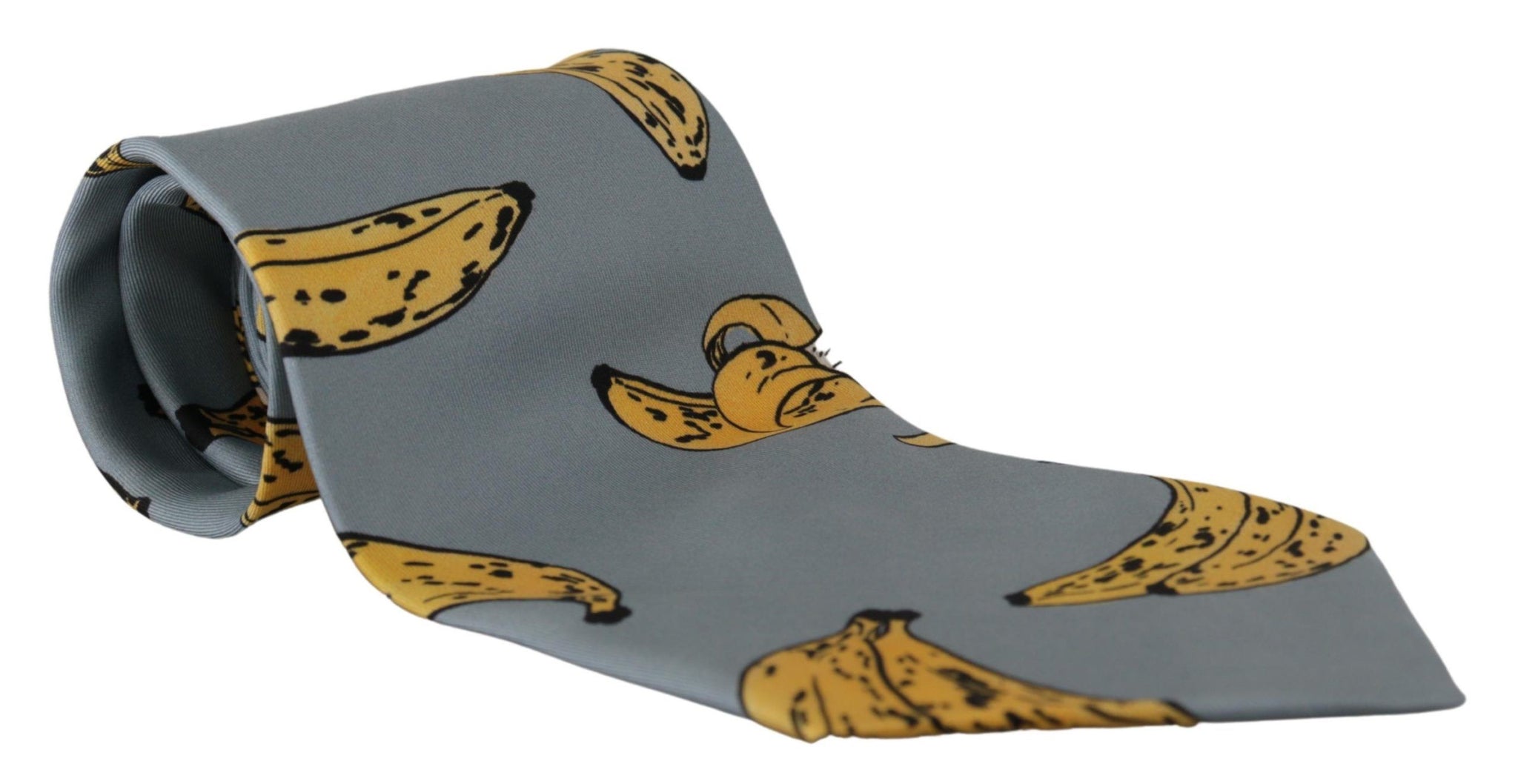 Blue Yellow Banana Print Necktie Accessory 100%Silk  Tie