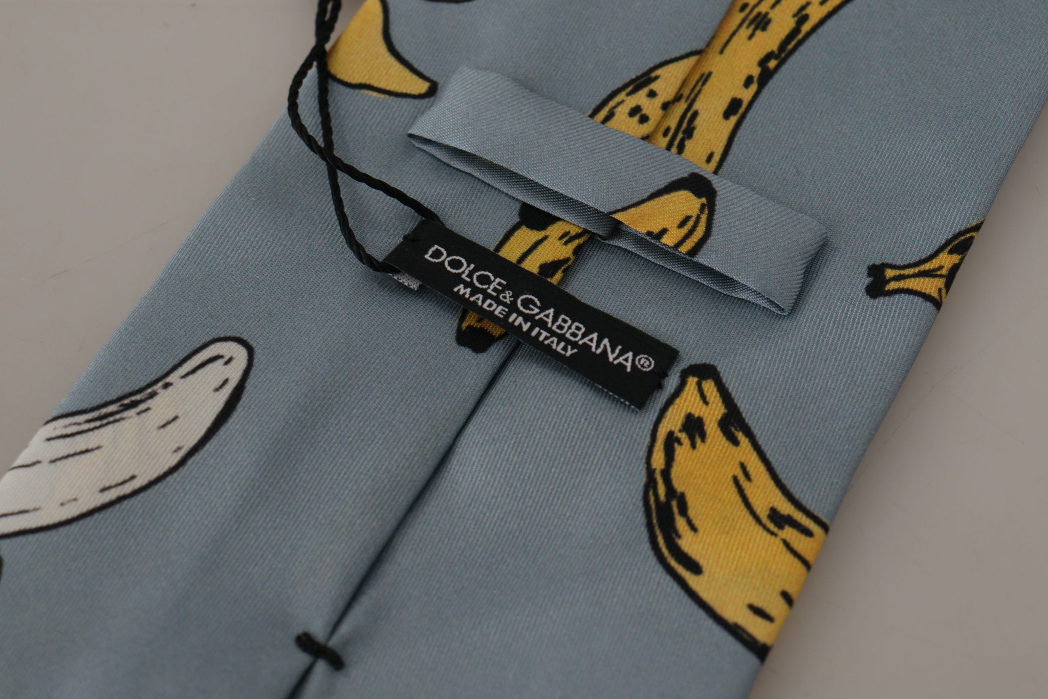 Blue Yellow Banana Print Necktie Accessory 100%Silk  Tie