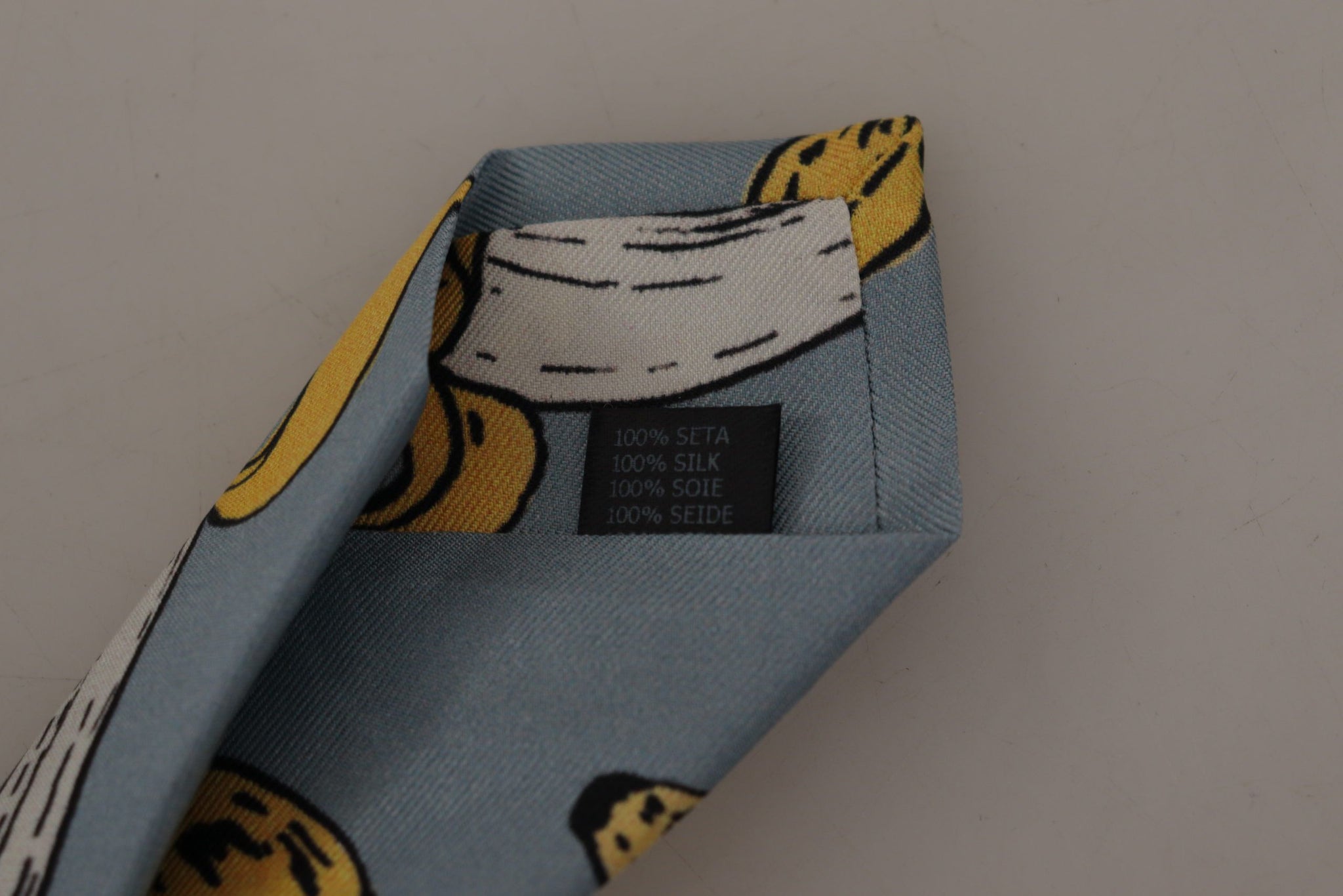 Blue Yellow Banana Print Necktie Accessory 100%Silk  Tie