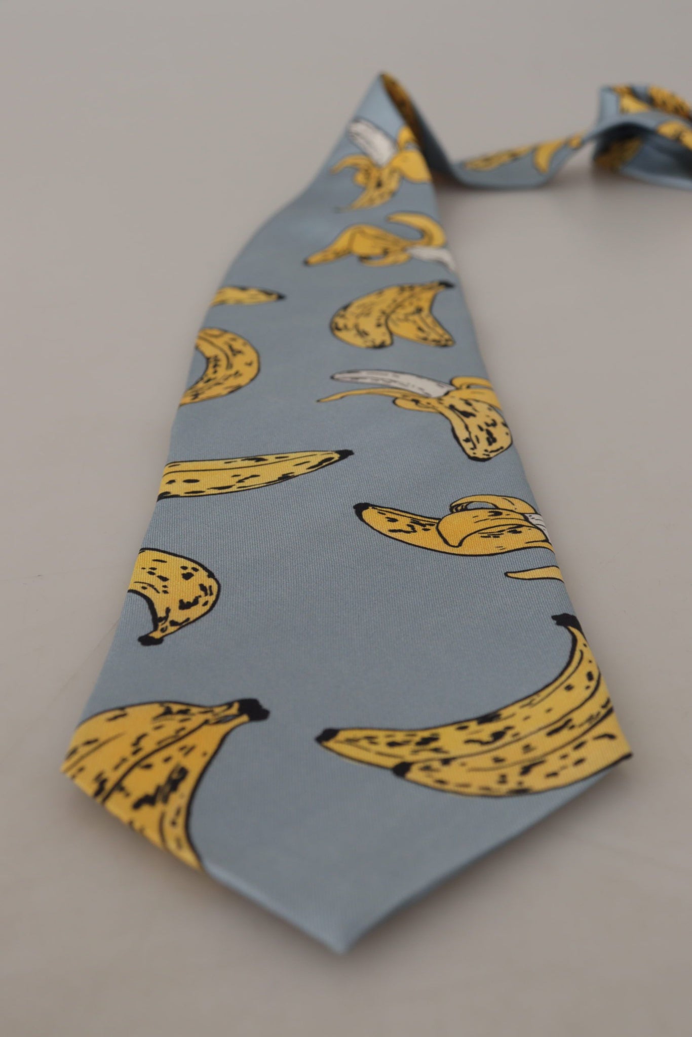 Blue Yellow Banana Print Necktie Accessory 100%Silk  Tie