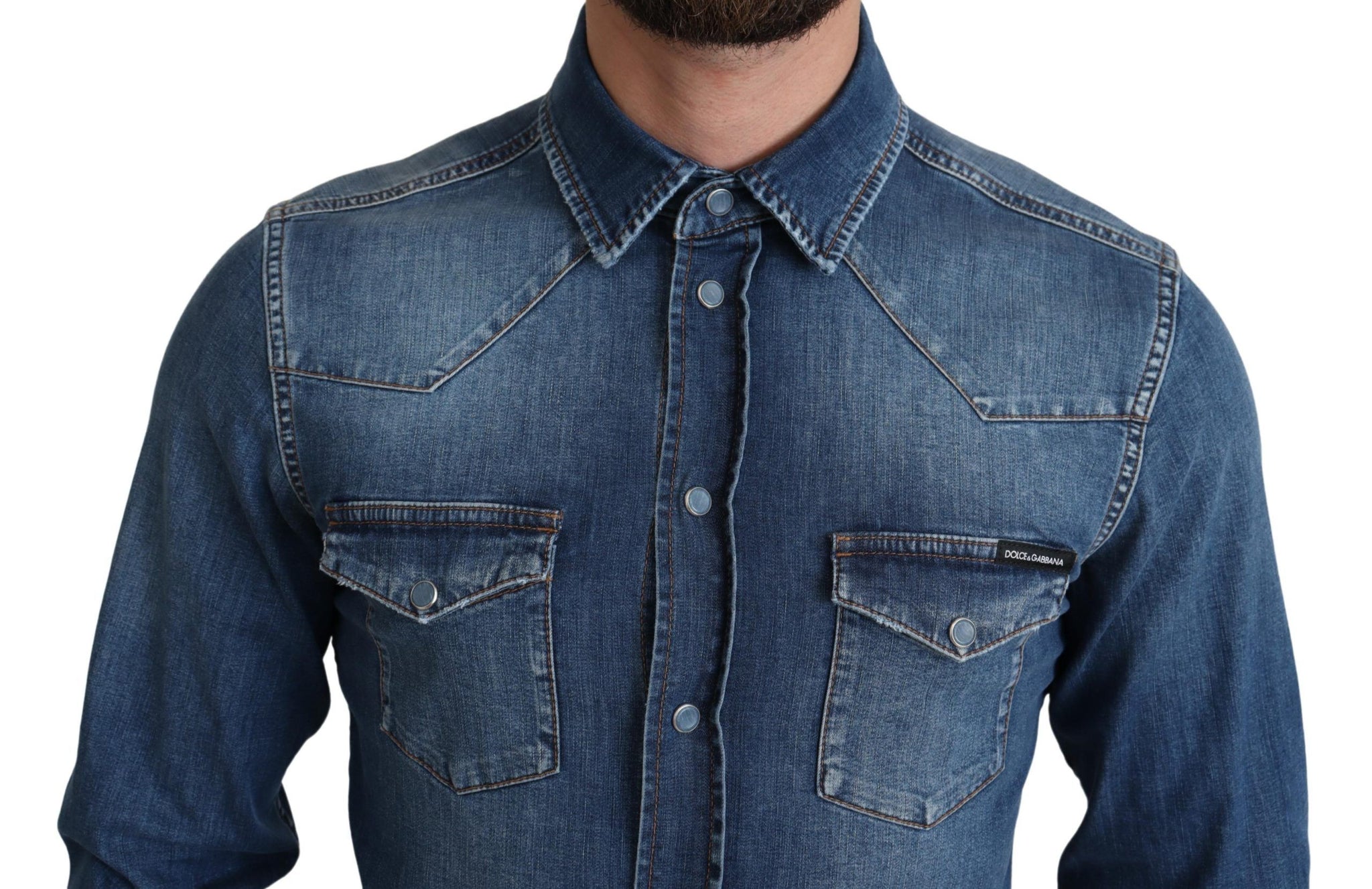 Dolce & Gabbana Blue Cotton Stretch Long Sleeves Denim Shirt