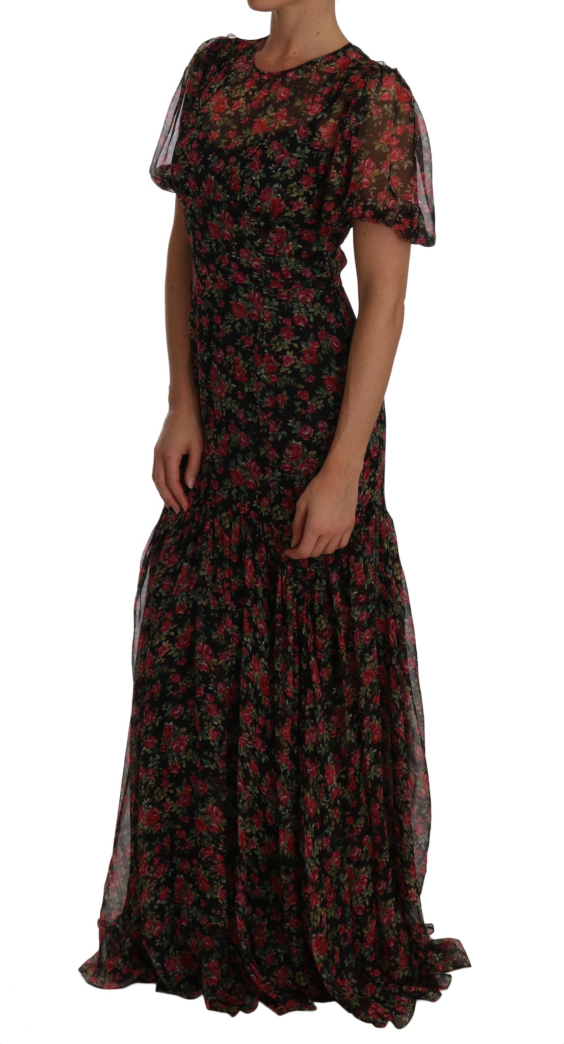 Black Floral Roses A-Line Shift Gown