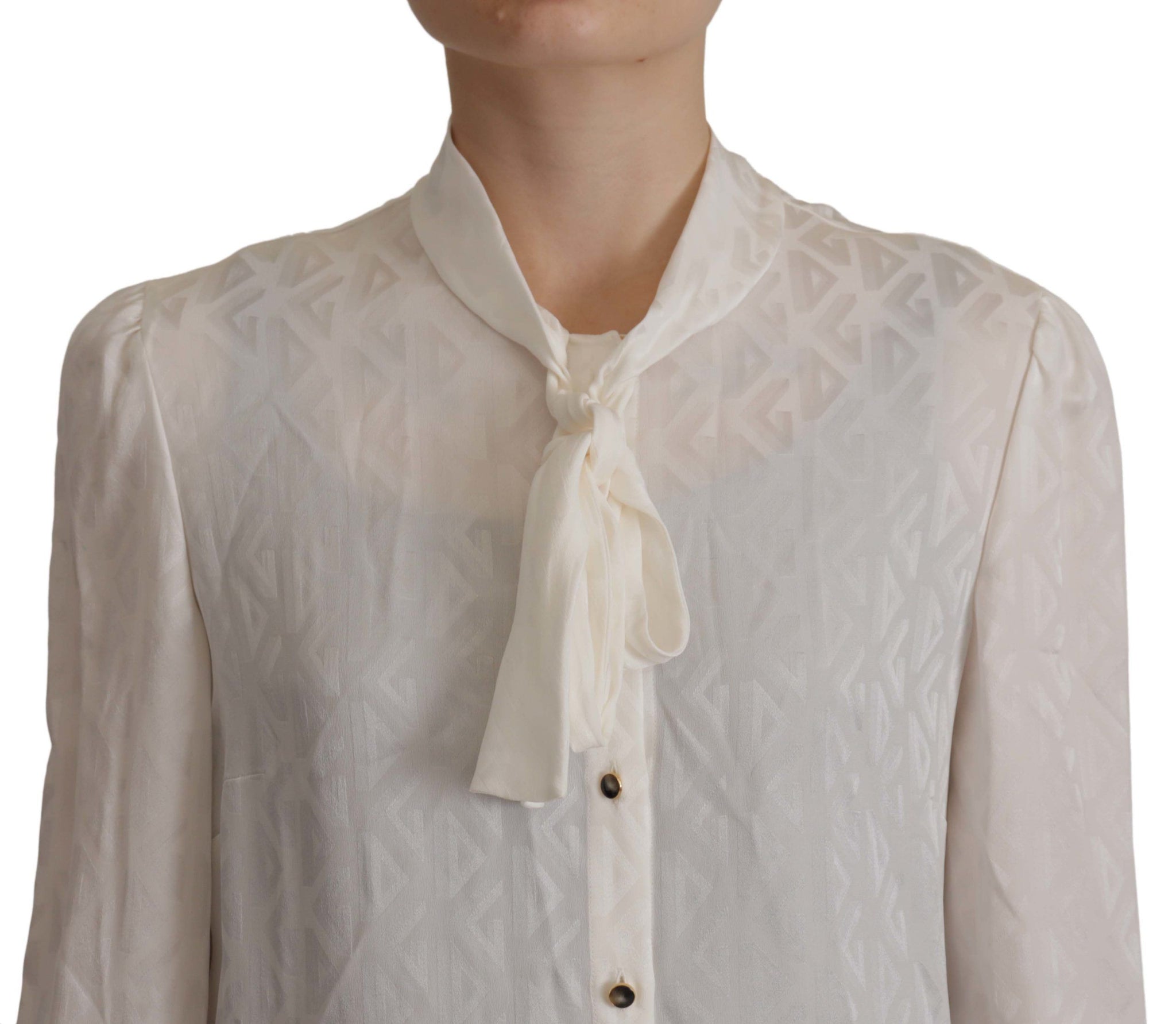 White Long Sleeves Ascot Collar Blouse