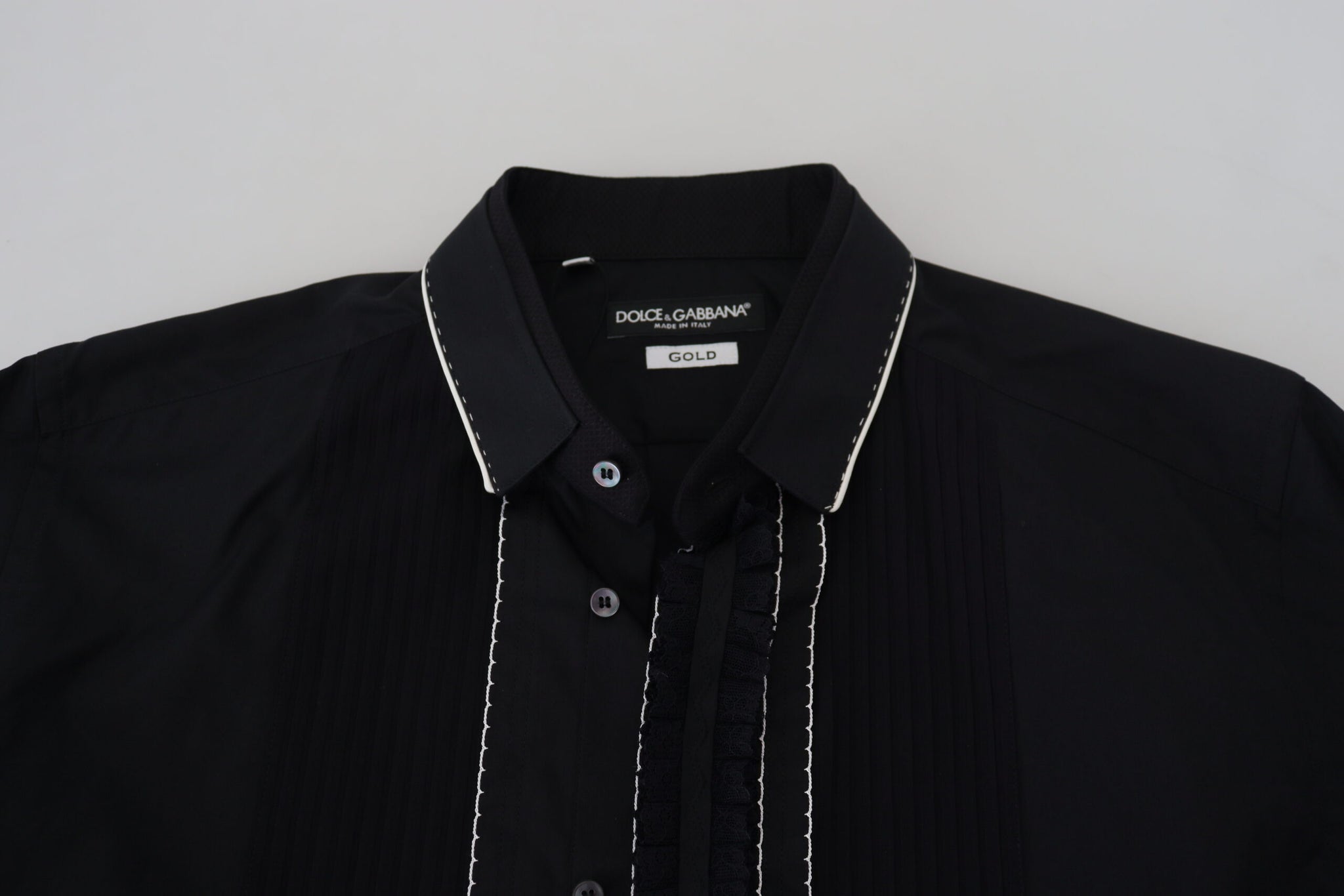 Dolce & Gabbana GOLD Black Tuxedo Slim Fit Cotton Shirt