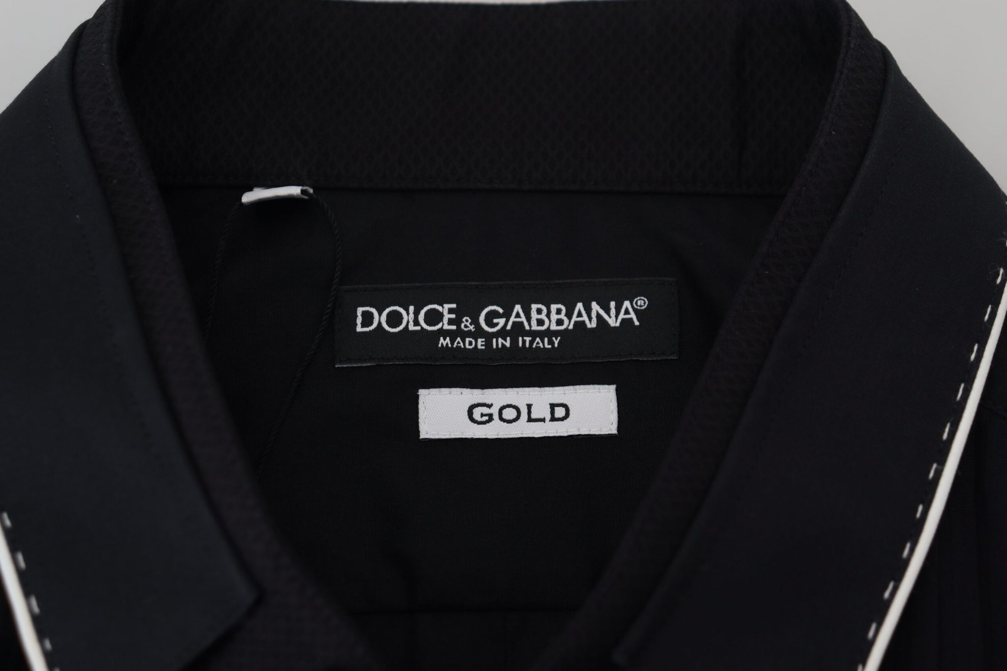 Dolce & Gabbana GOLD Black Tuxedo Slim Fit Cotton Shirt