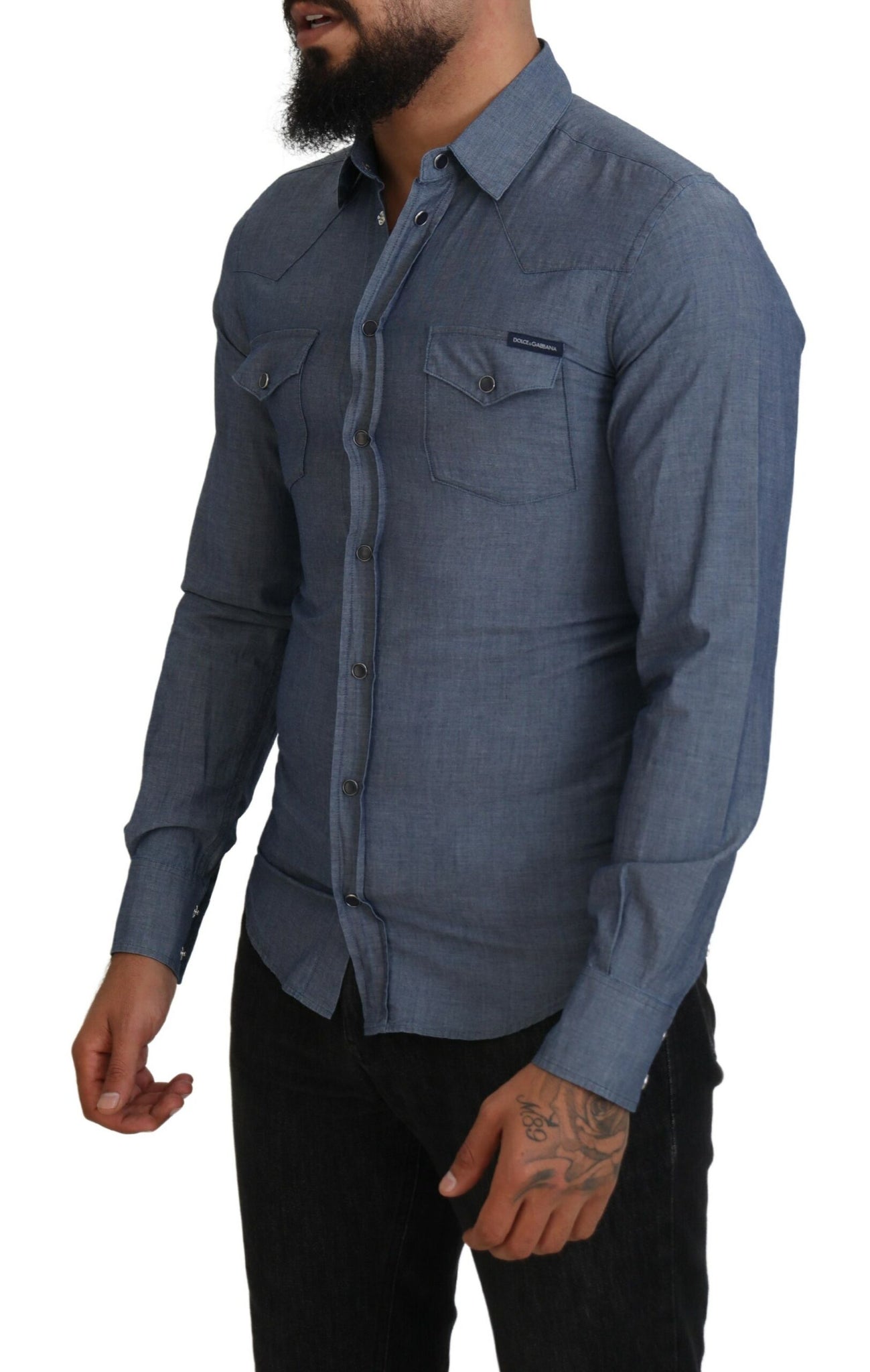 Dolce & Gabbana Blue Cotton Collared Long Sleeve Casual Shirt