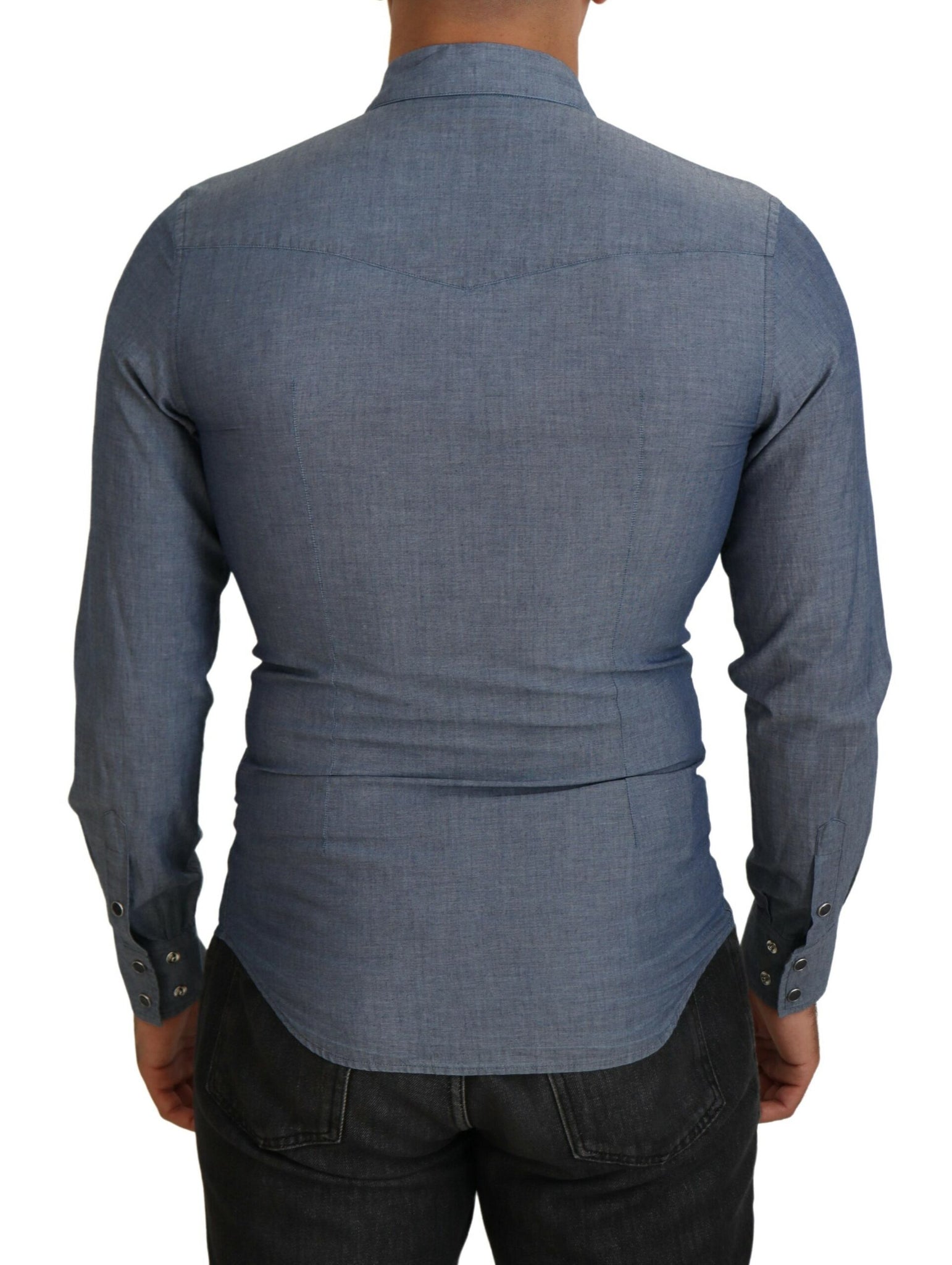 Dolce & Gabbana Blue Cotton Collared Long Sleeve Casual Shirt