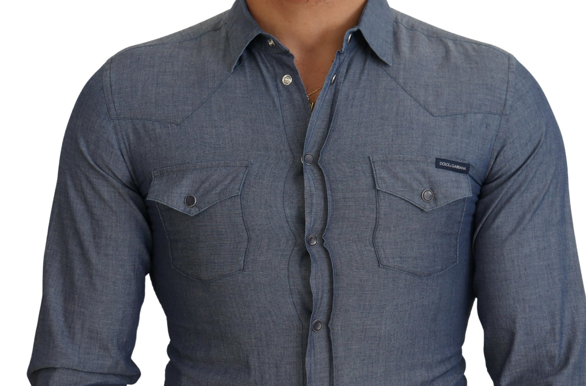 Dolce & Gabbana Blue Cotton Collared Long Sleeve Casual Shirt