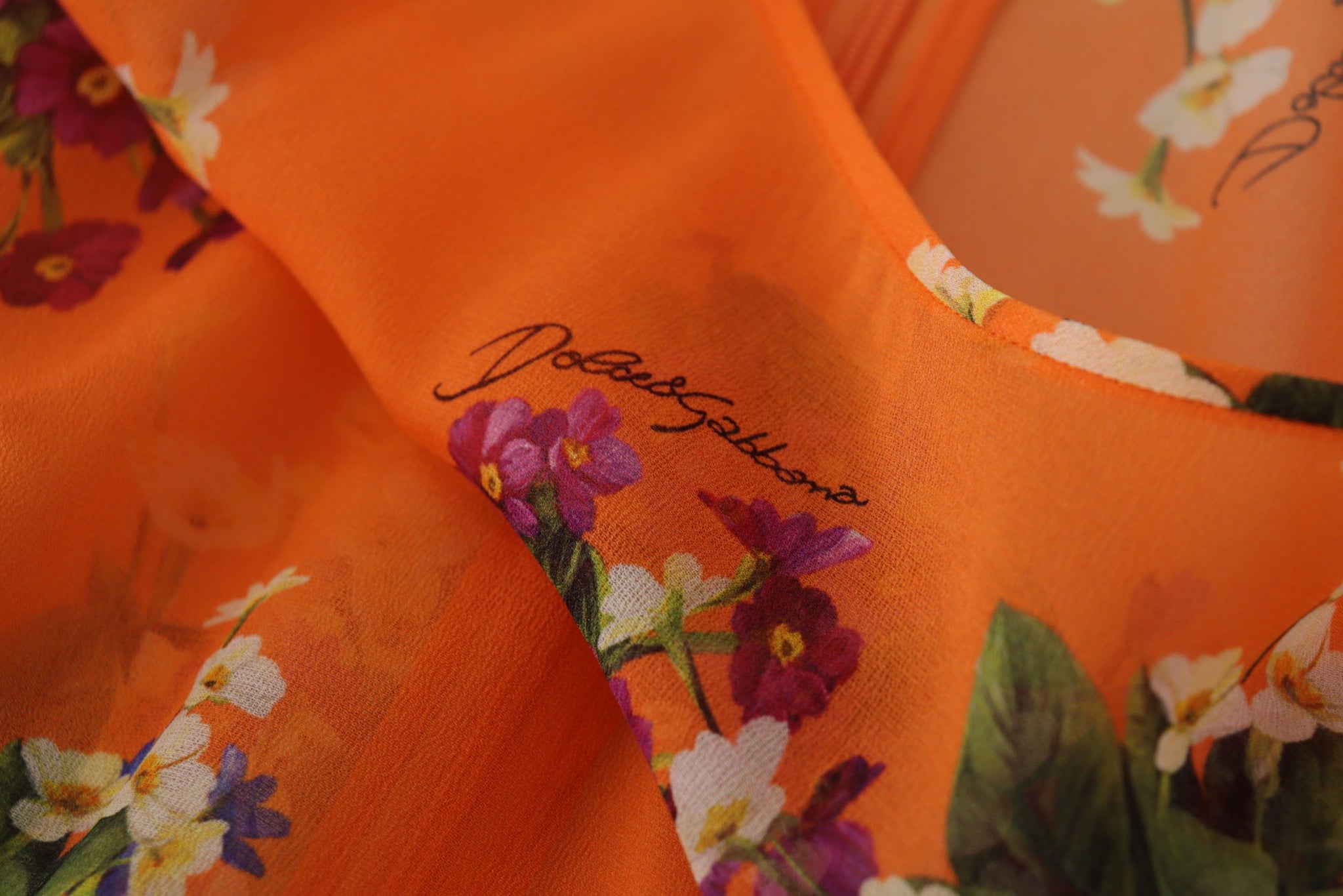 Orange Floral Print Long Sleeve Blouse