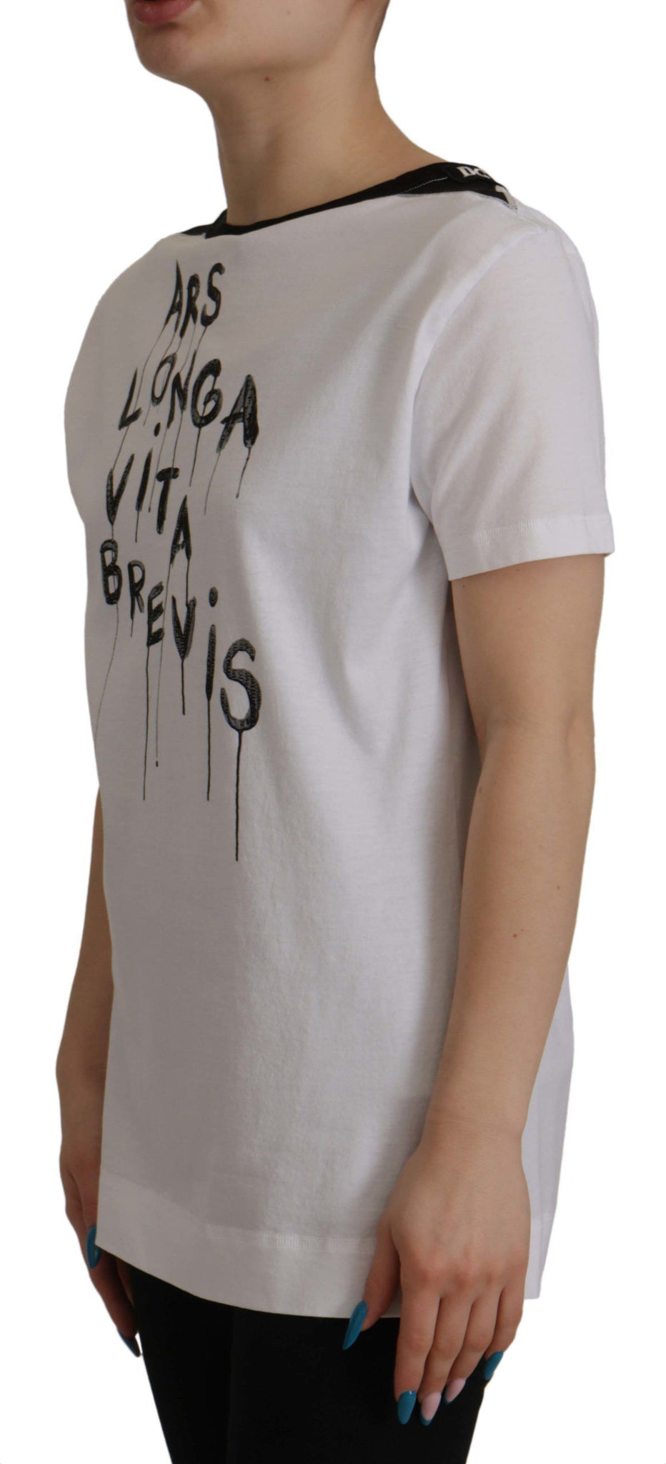 White Slogan Print Round Neck Cotton  T-shirt