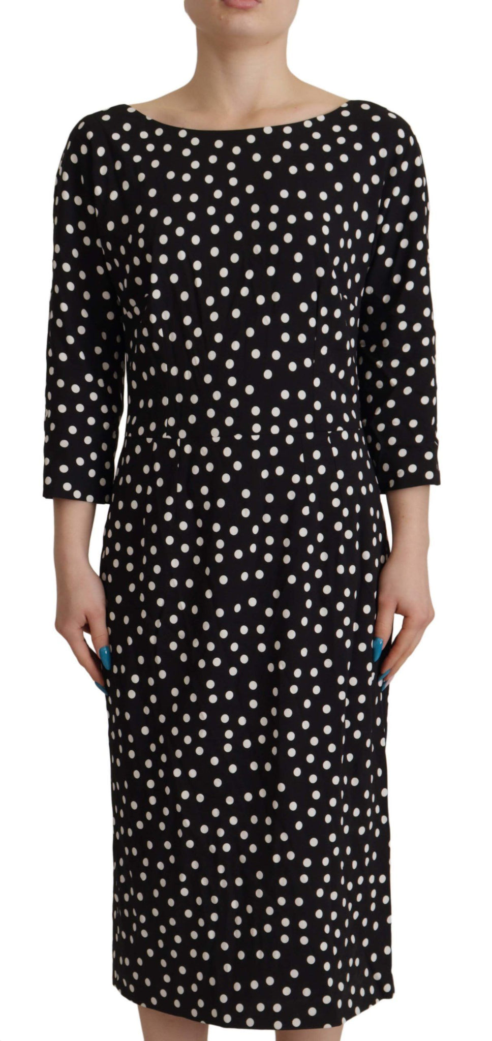 Black White Polka Dots Sheath Midi Viscose Dress