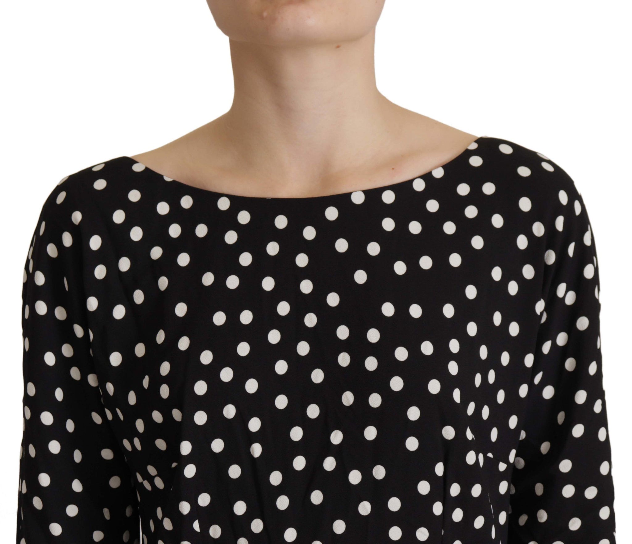 Black White Polka Dots Sheath Midi Viscose Dress