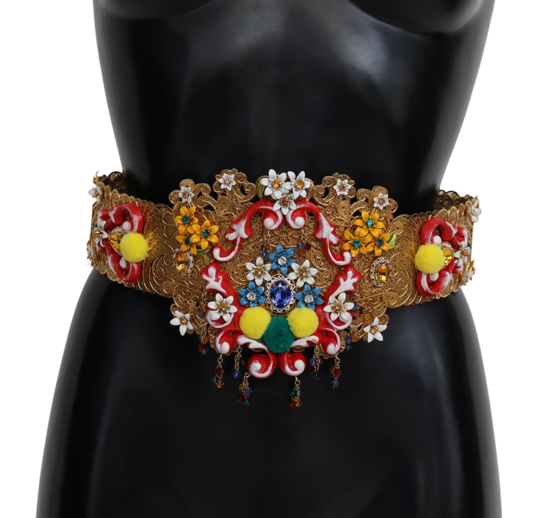 Embellished Floral Crystal Wide Waist Carretto Belt