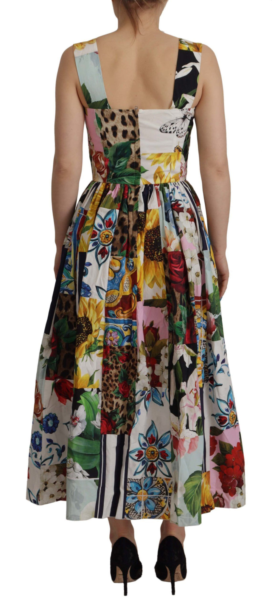 Multicolor Floral A-line Midi Cotton Dress