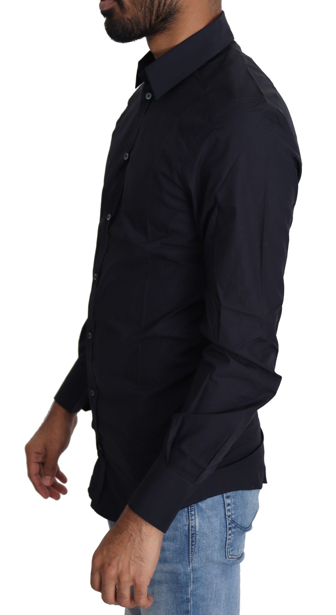 Dolce & Gabbana Navy Blue Cotton Formal Dress Shirt